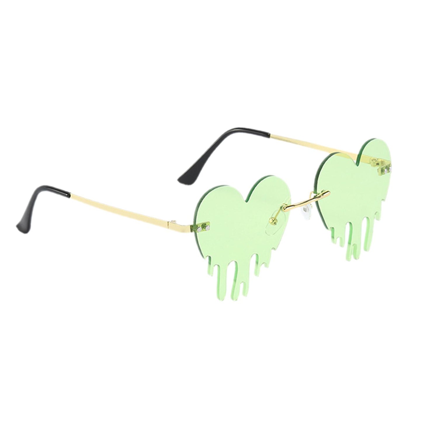 Fashion Dripping Heart Sun Glasses Personality Party Eye Glasses Frameless green