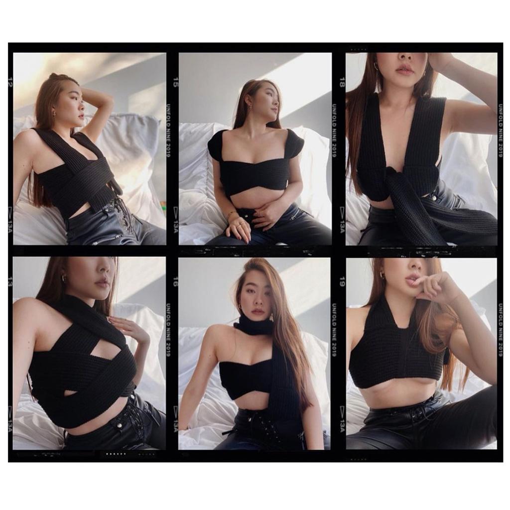 Chic Women Knitted Bandage Self Tie Tank Top Sleeveless Vest DIY Wear Black