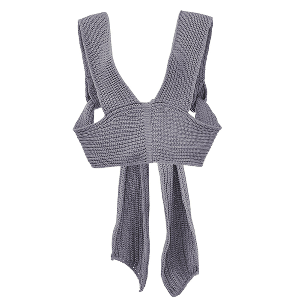 Chic Women Knitted Bandage Self Tie Tank Top Sleeveless Vest DIY Wear Gray