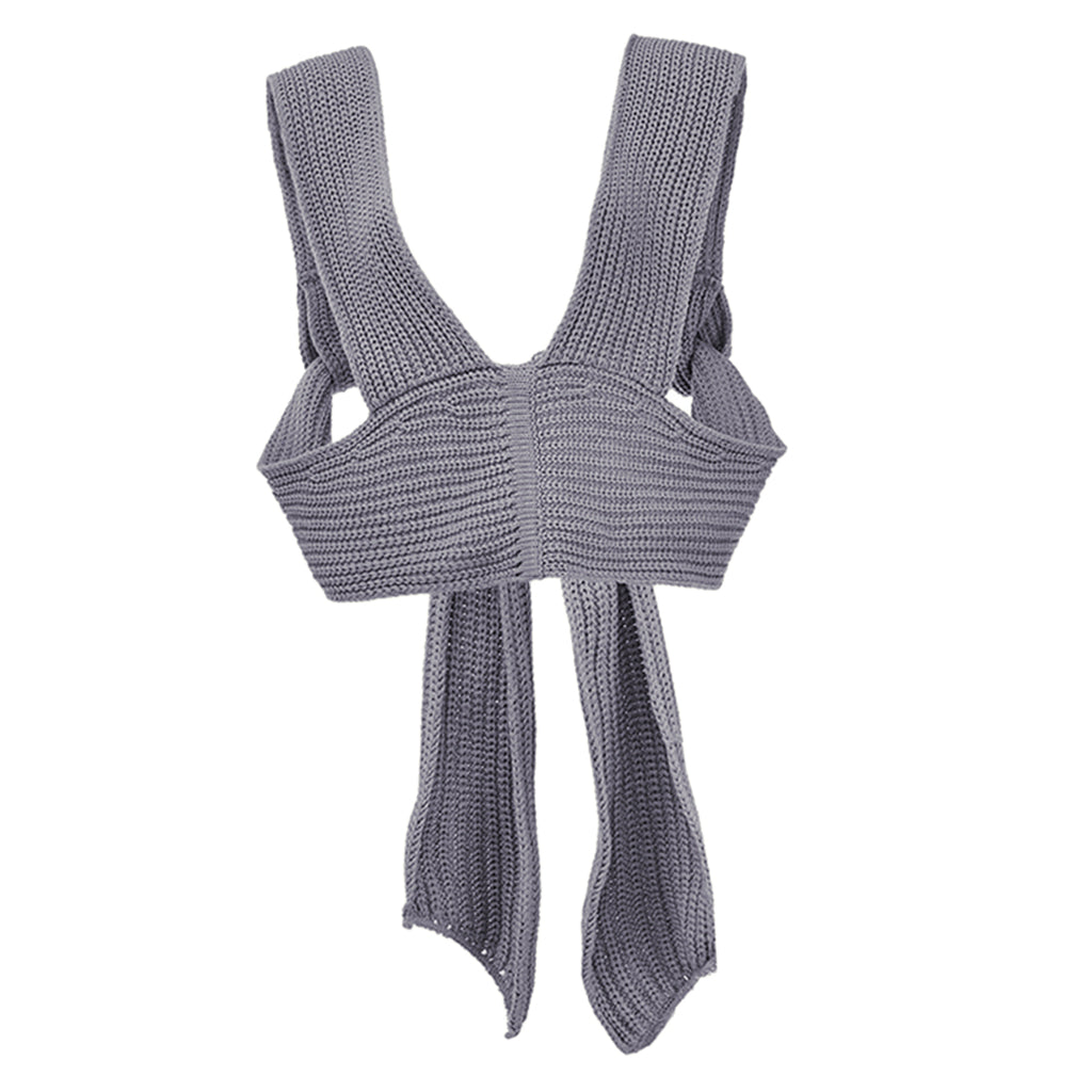 Chic Women Knitted Bandage Self Tie Tank Top Sleeveless Vest DIY Wear Gray