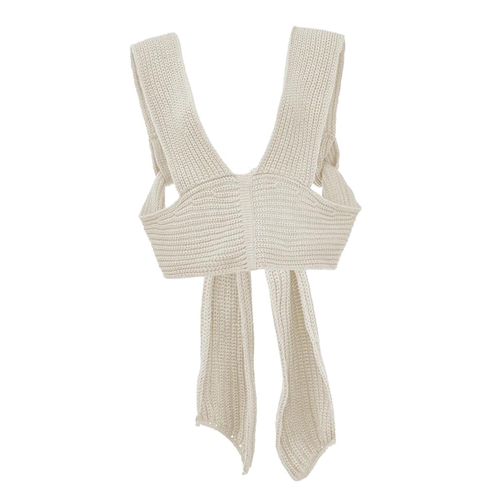 Chic Women Knitted Bandage Self Tie Tank Top Sleeveless Vest DIY Wear White