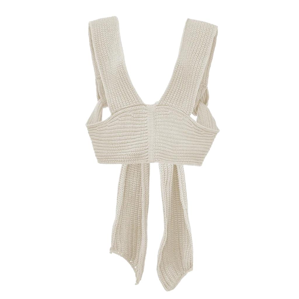 Chic Women Knitted Bandage Self Tie Tank Top Sleeveless Vest DIY Wear White