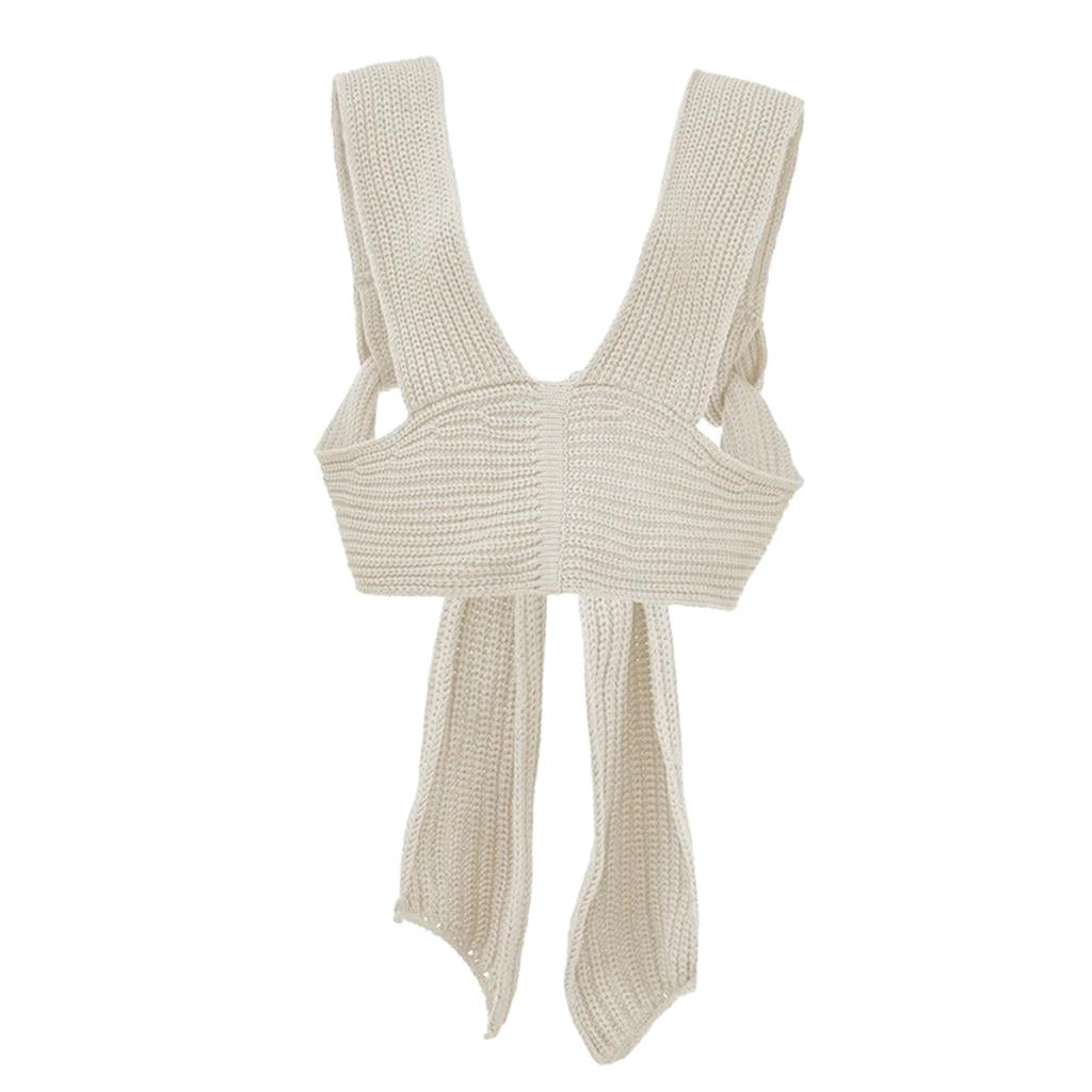 Chic Women Knitted Bandage Self Tie Tank Top Sleeveless Vest DIY Wear White