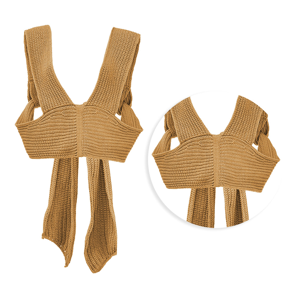 Chic Women Knitted Bandage Self Tie Tank Top Sleeveless Vest DIY Wear Brown