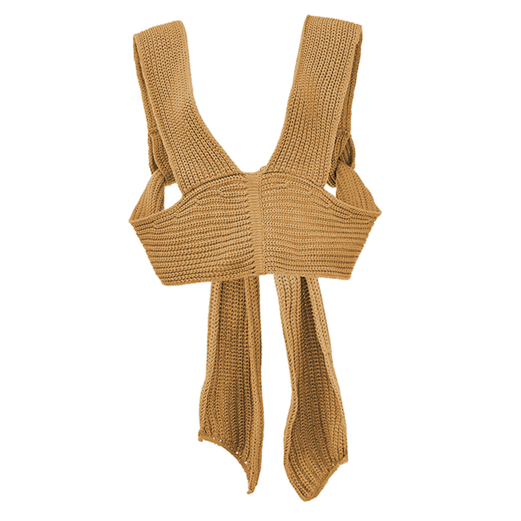 Chic Women Knitted Bandage Self Tie Tank Top Sleeveless Vest DIY Wear Brown