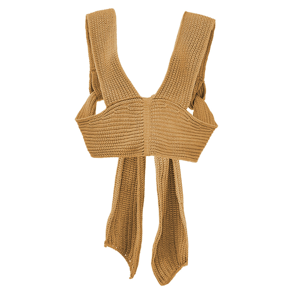 Chic Women Knitted Bandage Self Tie Tank Top Sleeveless Vest DIY Wear Brown