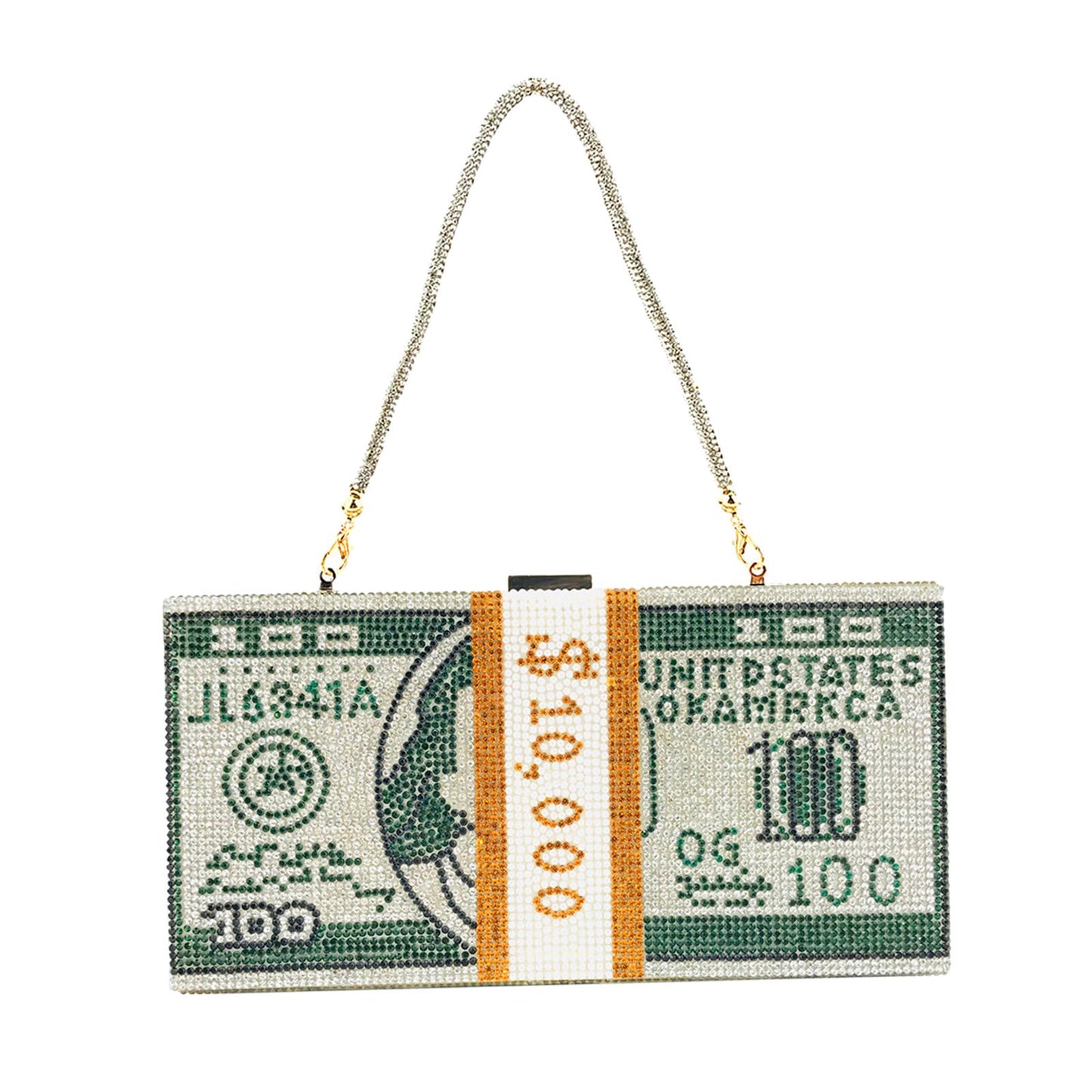 Dollar Cash Bag Rhinestone Money Shoulder Bag Bill Diamond Clutch Purse Green