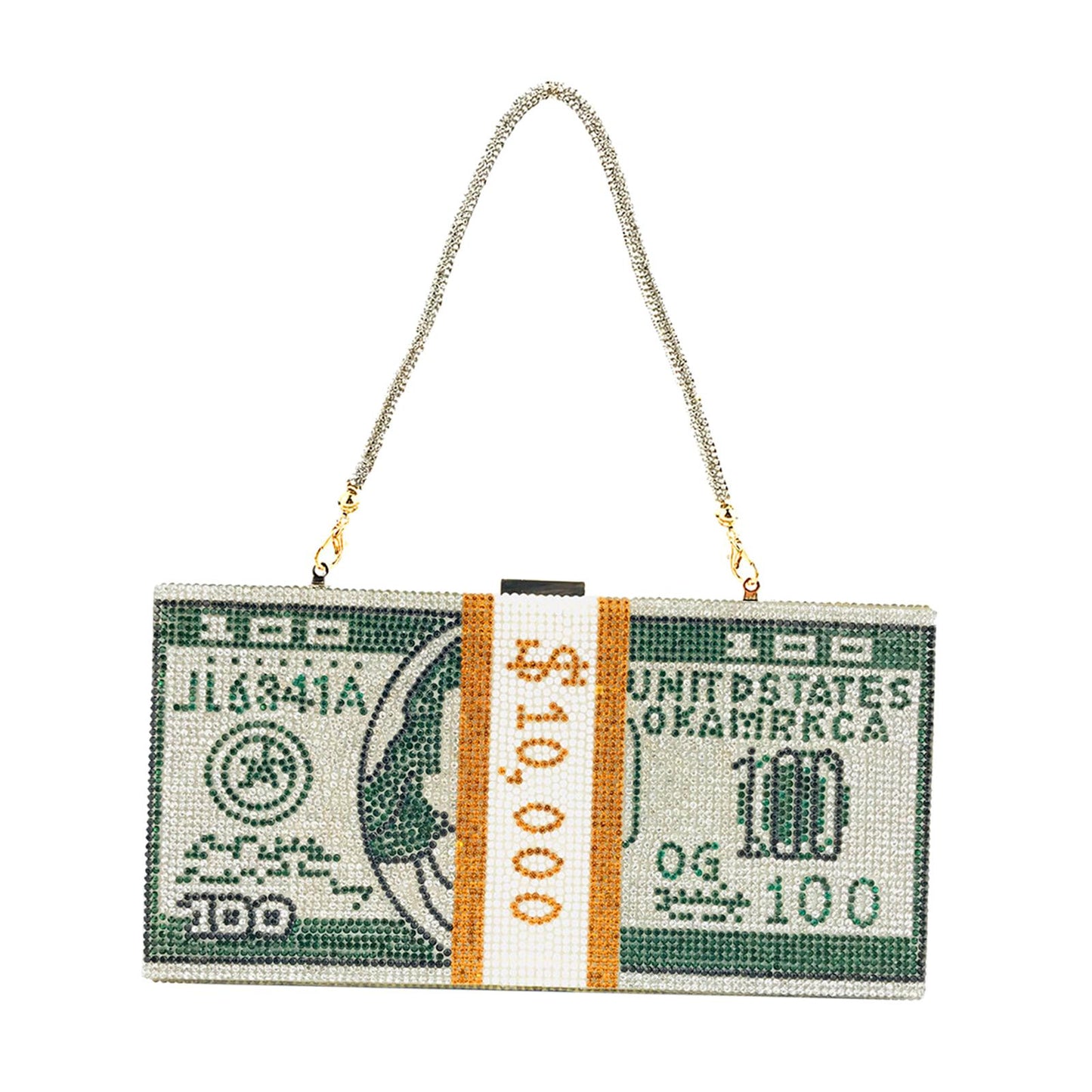 Dollar Cash Bag Rhinestone Money Shoulder Bag Bill Diamond Clutch Purse Green