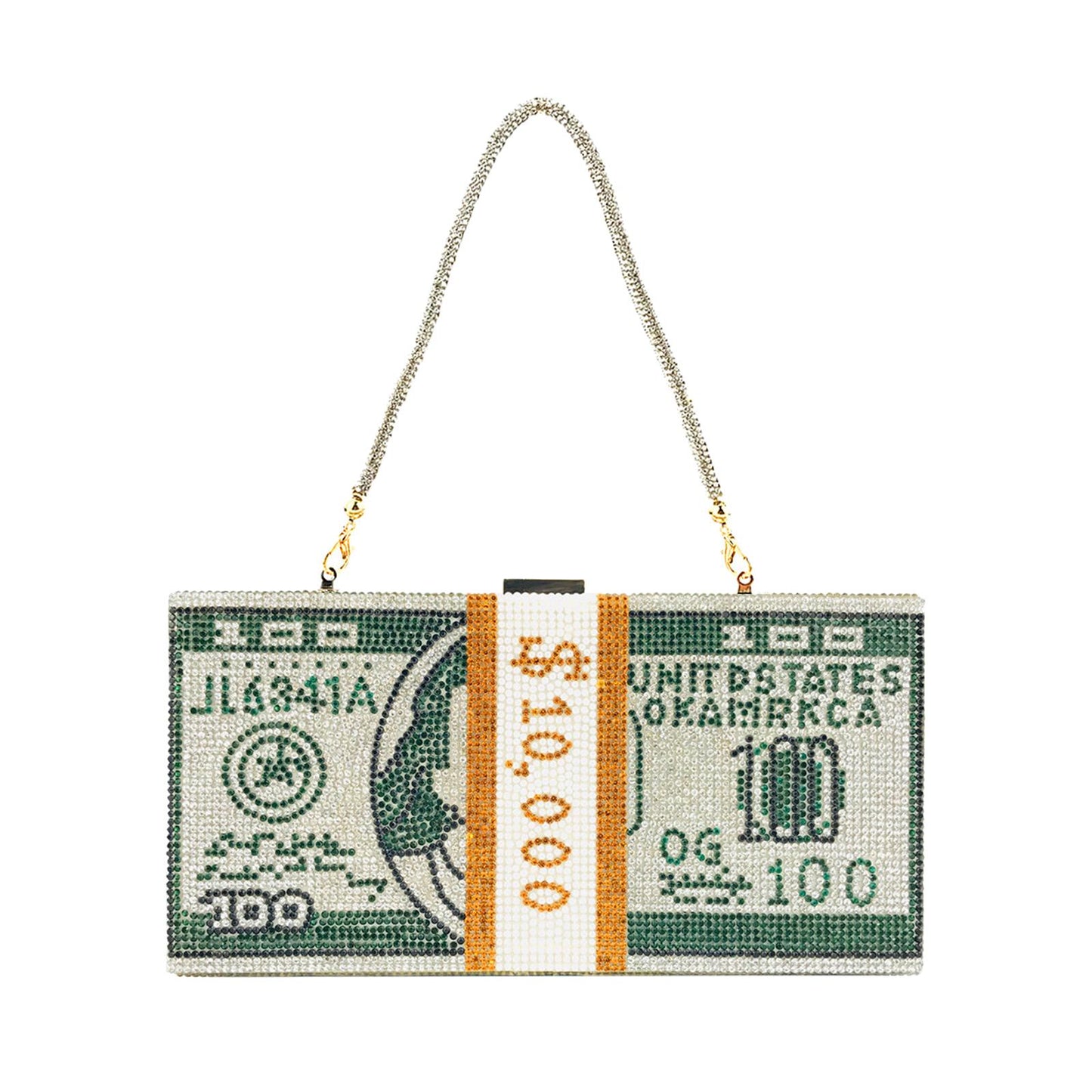 Dollar Cash Bag Rhinestone Money Shoulder Bag Bill Diamond Clutch Purse Green