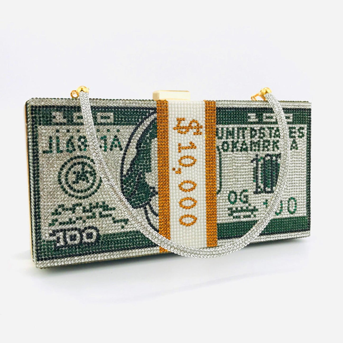 Dollar Cash Bag Rhinestone Money Shoulder Bag Bill Diamond Clutch Purse Green