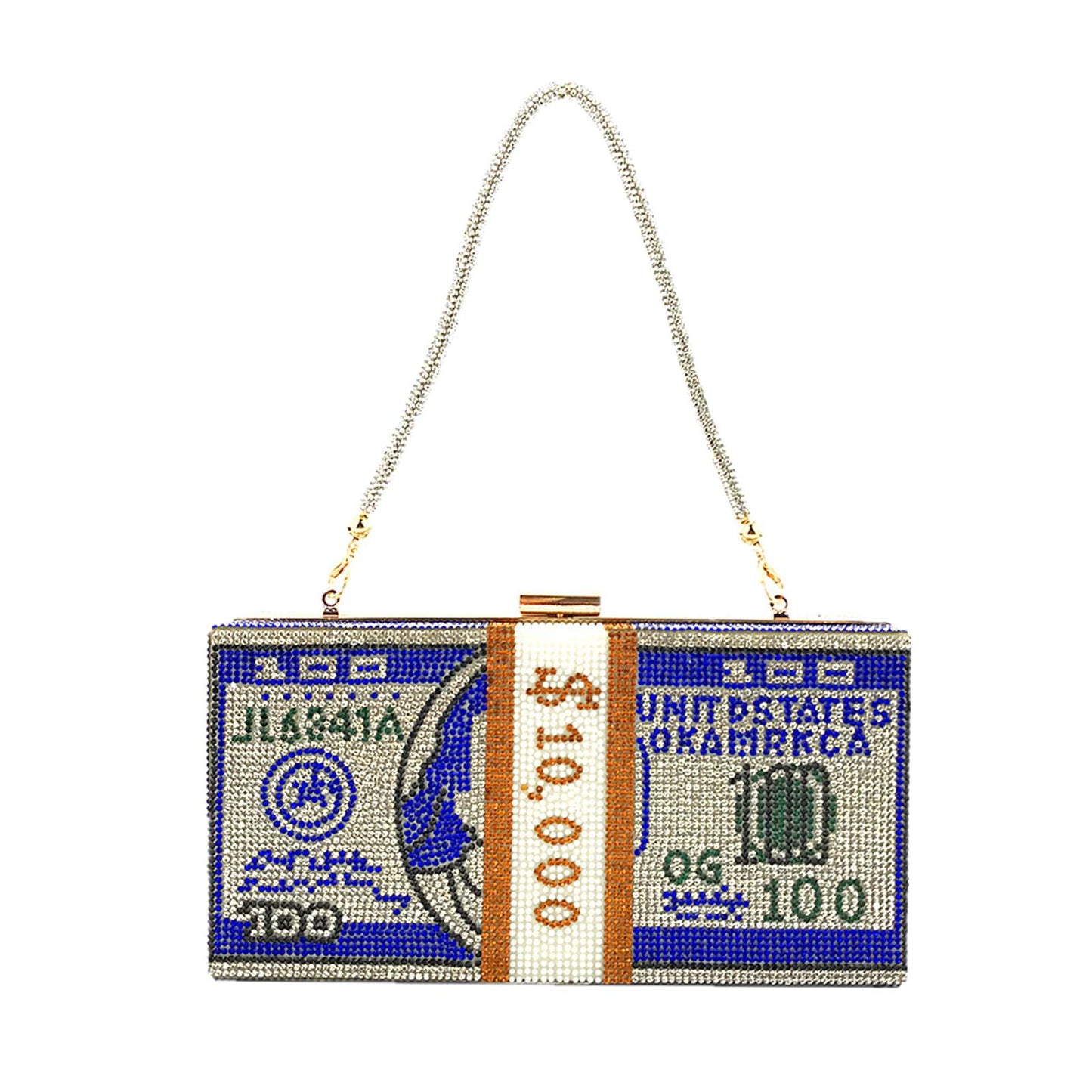 Dollar Cash Bag Rhinestone Money Shoulder Bag Bill Diamond Clutch Purse Blue