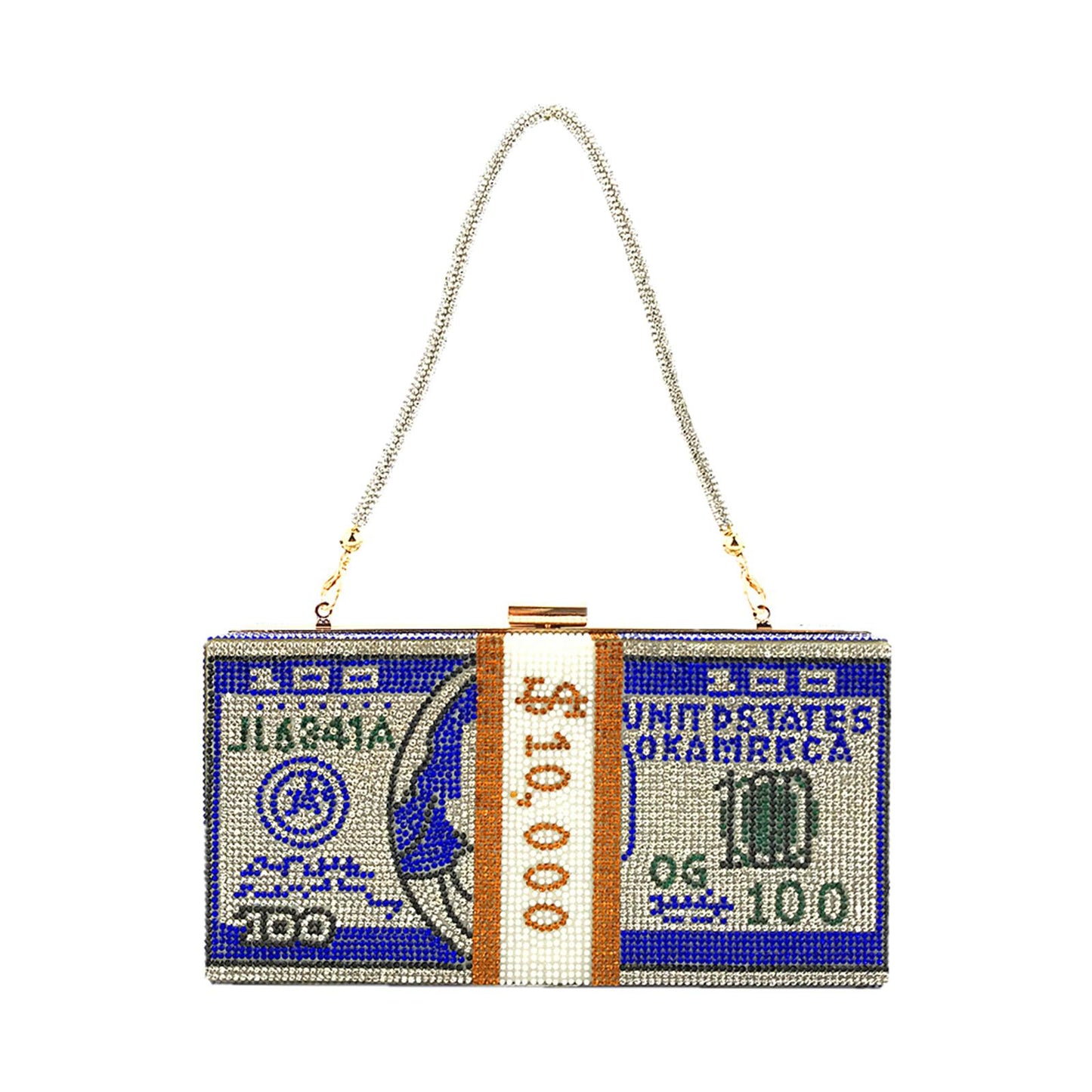 Dollar Cash Bag Rhinestone Money Shoulder Bag Bill Diamond Clutch Purse Blue