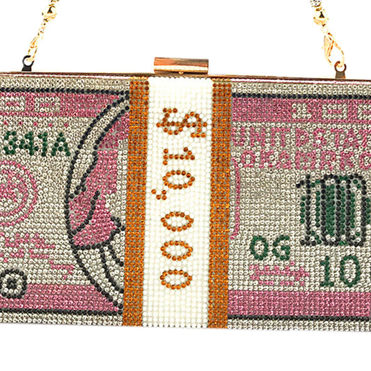 Dollar Cash Bag Rhinestone Money Shoulder Bag Bill Diamond Clutch Purse Pink