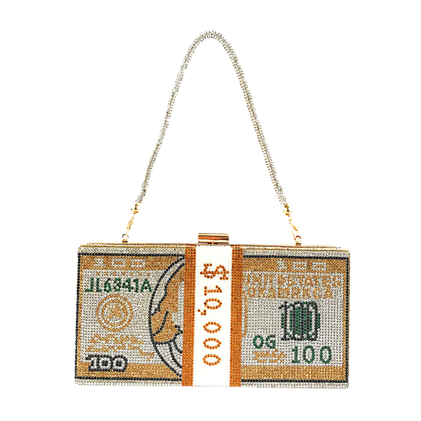 Dollar Cash Bag Rhinestone Money Shoulder Bag Bill Diamond Clutch Purse Golden