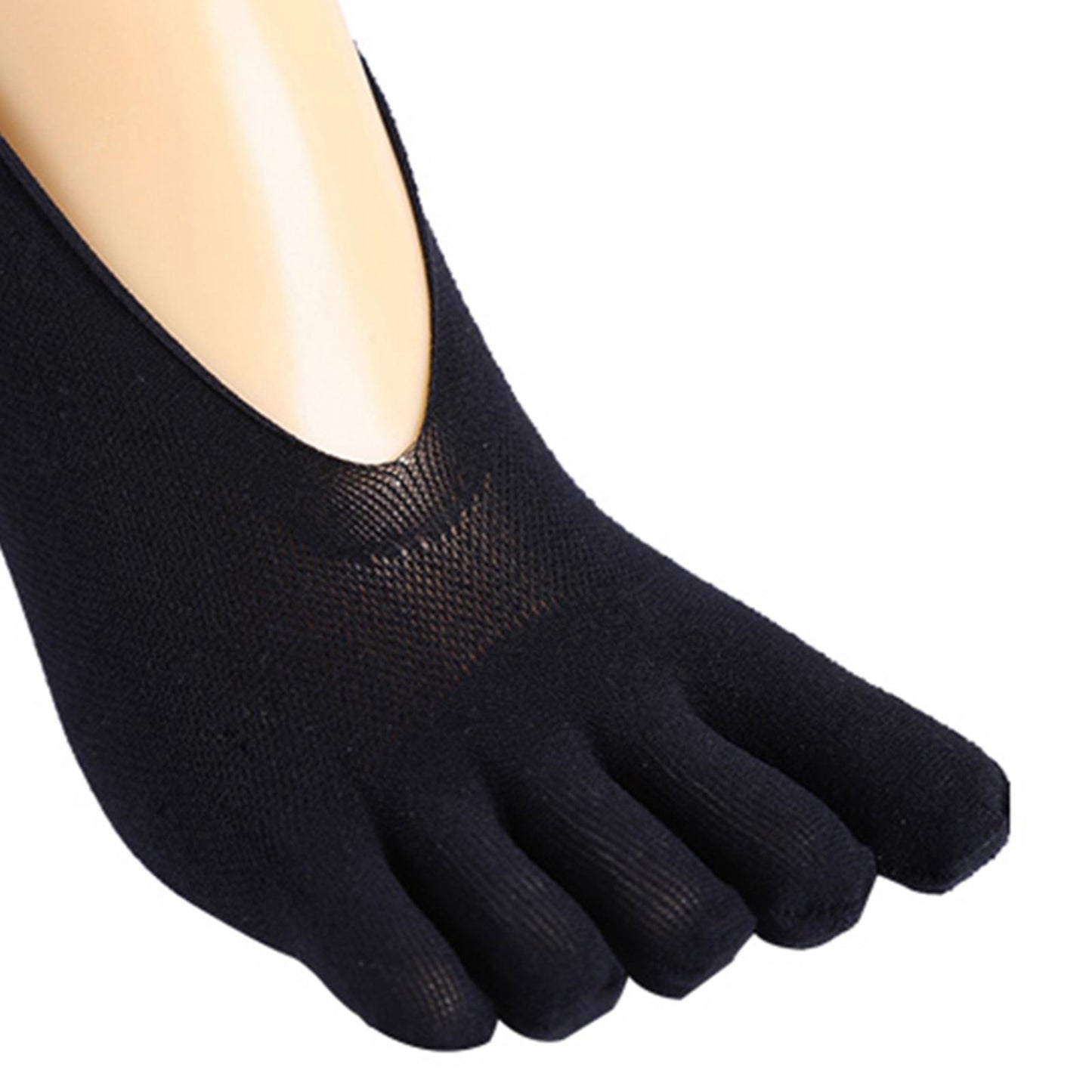 Women FIVE FINGER SOCKS with Silicone Pad Toe Sock Invisible Low Cut Black