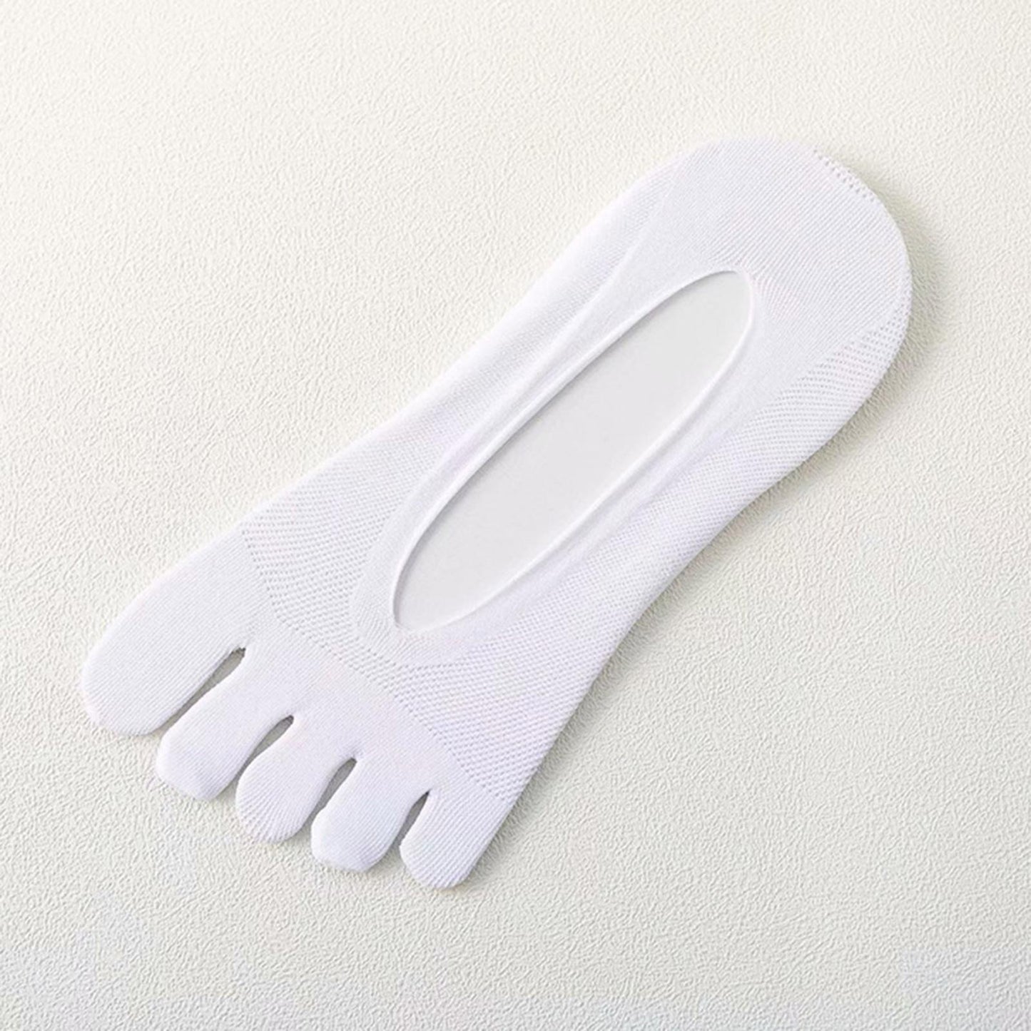 Women FIVE FINGER SOCKS with Silicone Pad Toe Sock Invisible Low Cut White