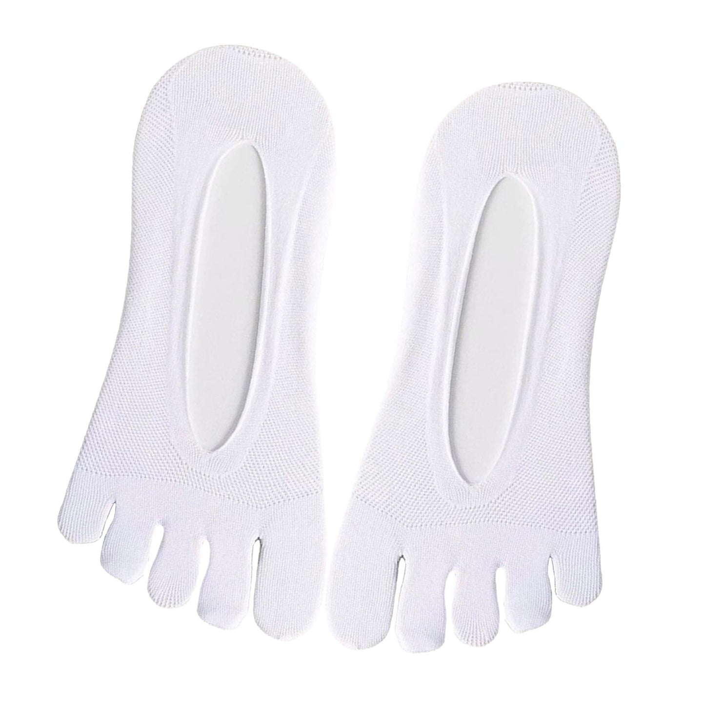 Women FIVE FINGER SOCKS with Silicone Pad Toe Sock Invisible Low Cut White