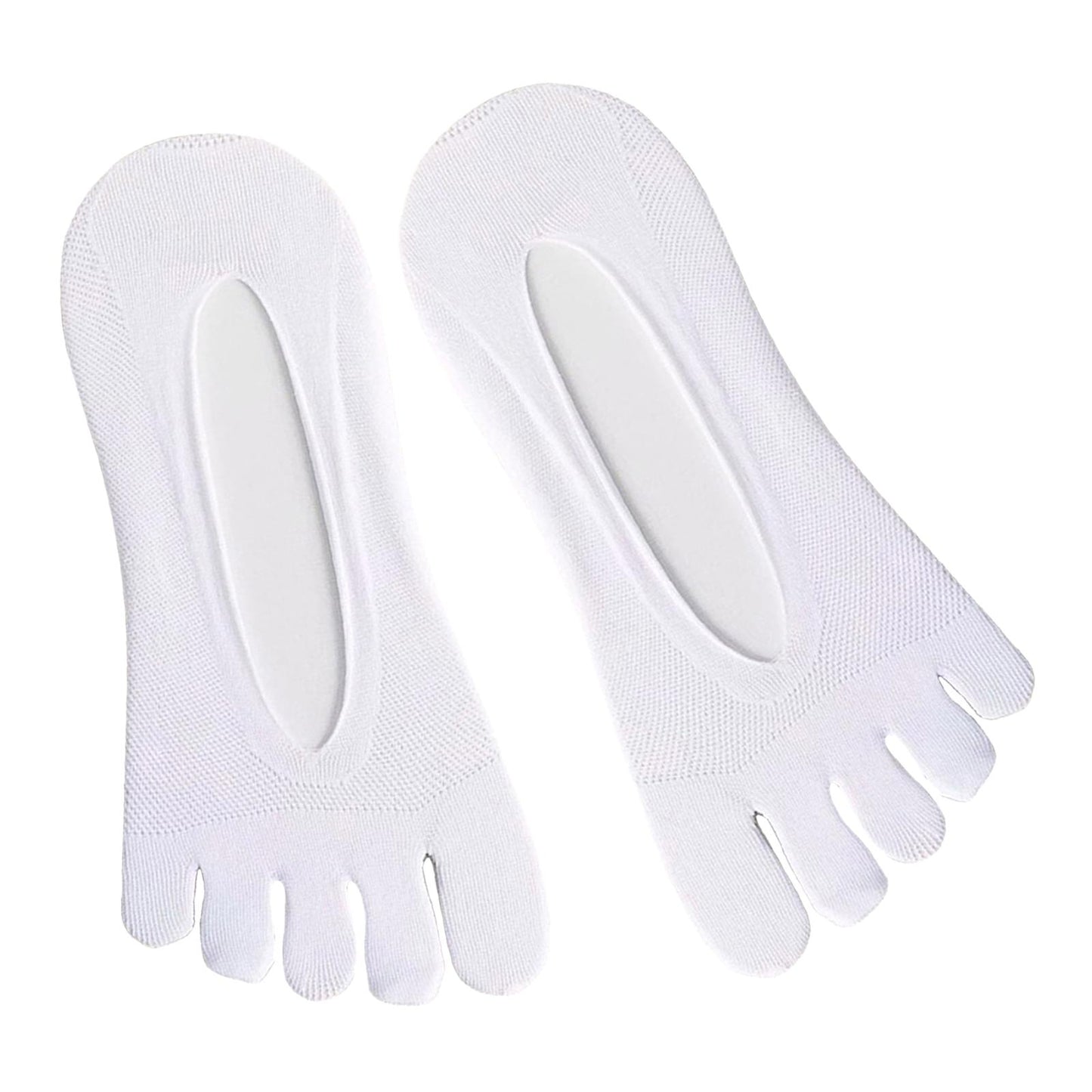 Women FIVE FINGER SOCKS with Silicone Pad Toe Sock Invisible Low Cut White