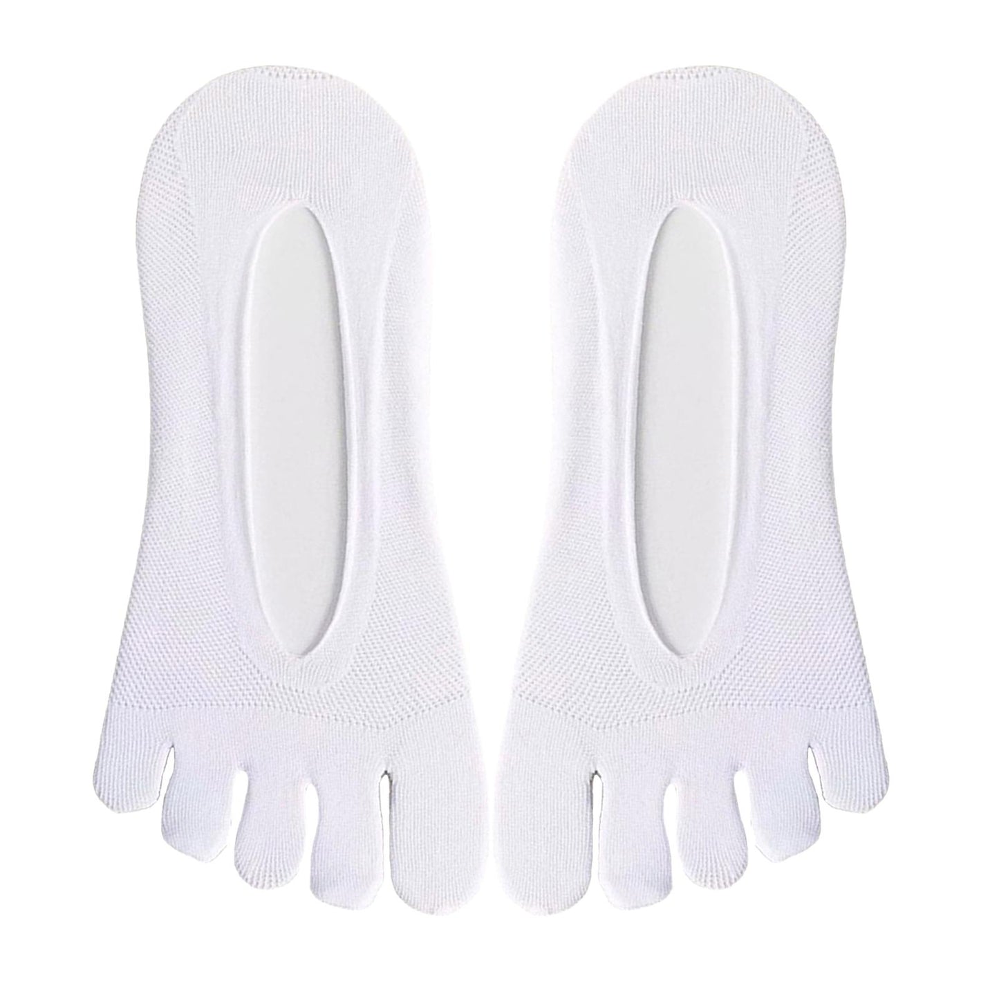Women FIVE FINGER SOCKS with Silicone Pad Toe Sock Invisible Low Cut White