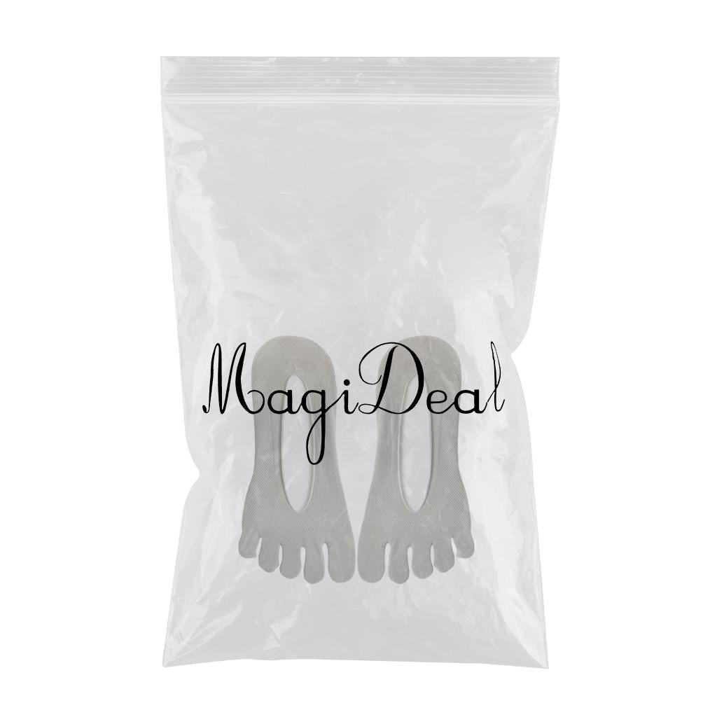 Women FIVE FINGER SOCKS with Silicone Pad Toe Sock Invisible Low Cut Gray