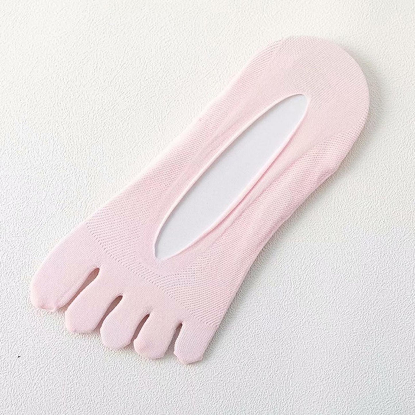 Women FIVE FINGER SOCKS with Silicone Pad Toe Sock Invisible Low Cut Pink
