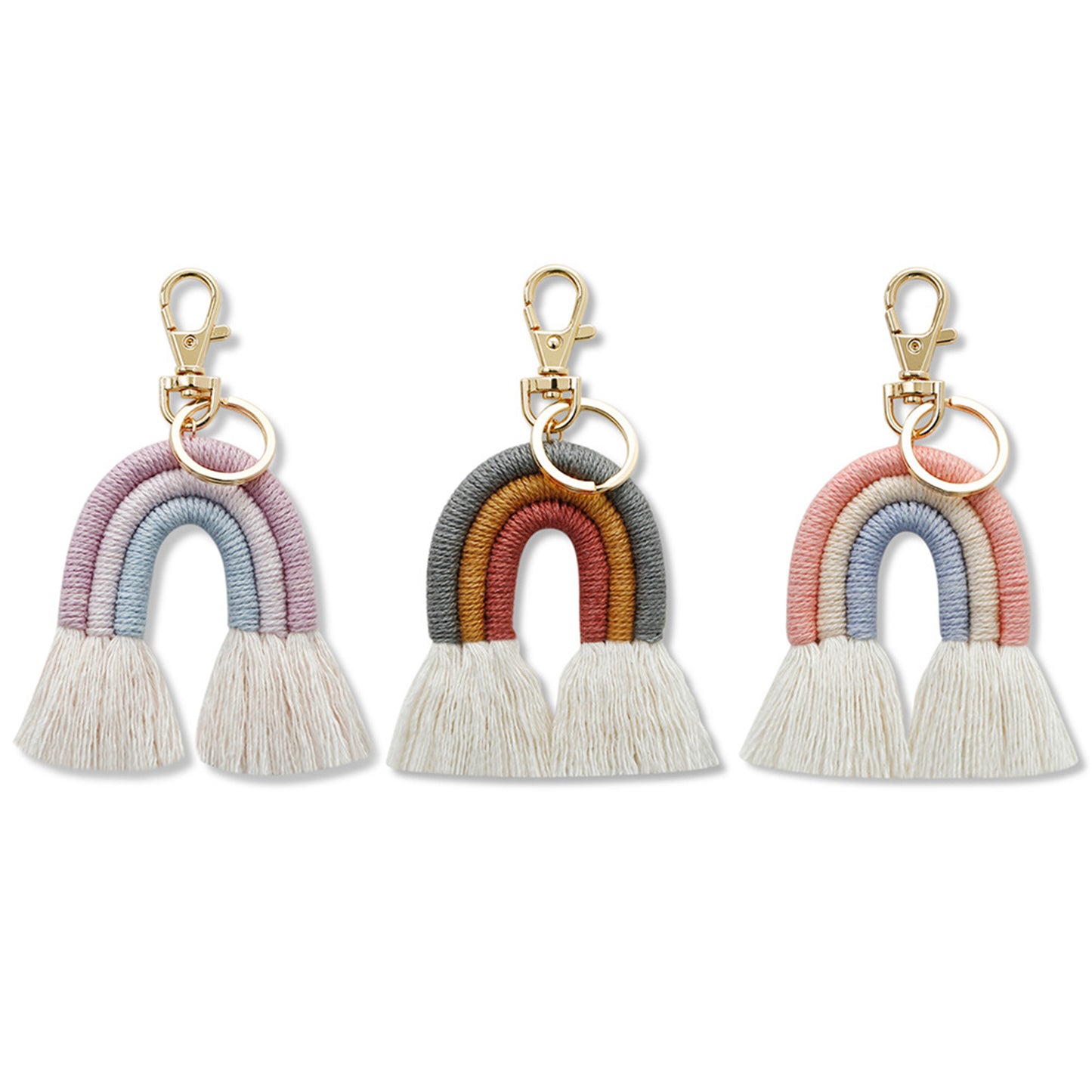 Weaving Rainbow Keychains Tassel Macrame Key Holder Keyring Bag Charm Purple