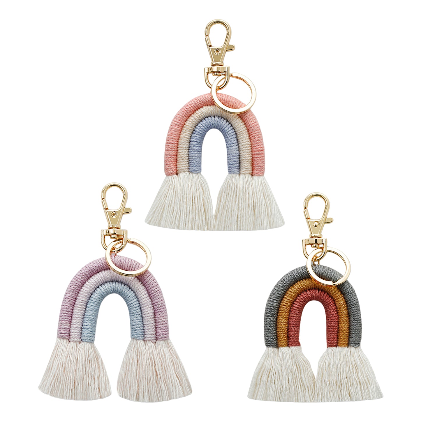 Weaving Rainbow Keychains Tassel Macrame Key Holder Keyring Bag Charm Purple