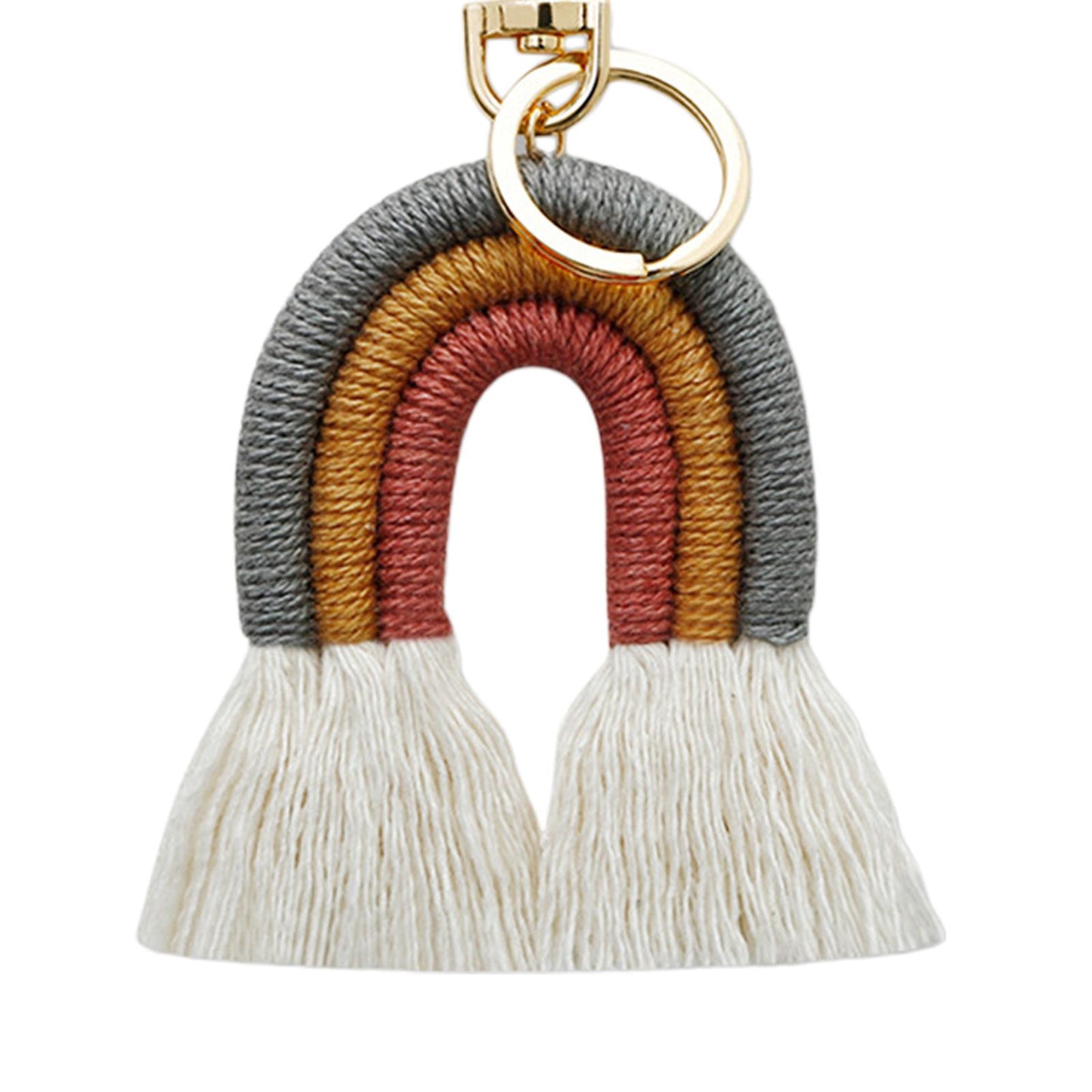 Weaving Rainbow Keychains Tassel Macrame Key Holder Keyring Bag Charm Grey