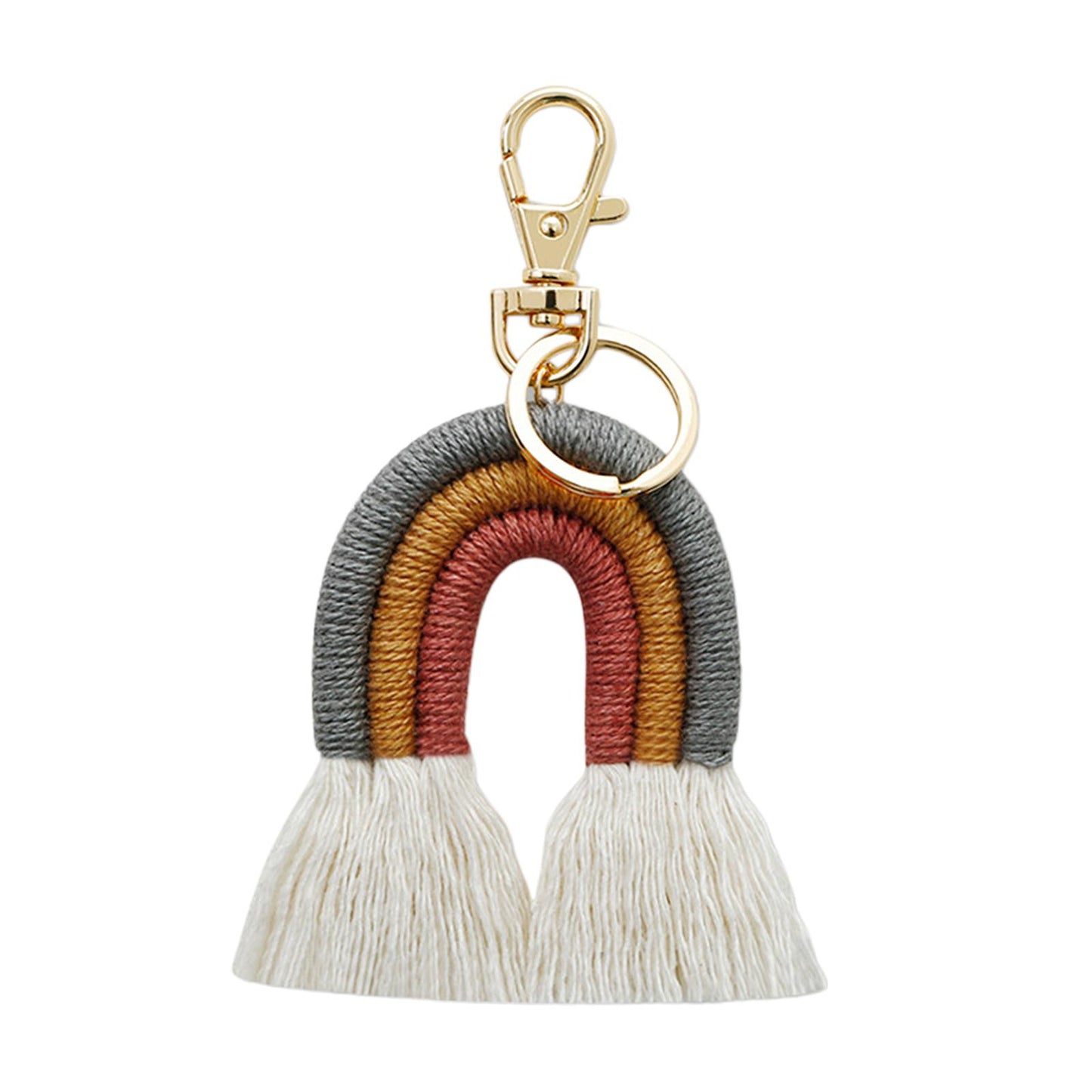 Weaving Rainbow Keychains Tassel Macrame Key Holder Keyring Bag Charm Grey