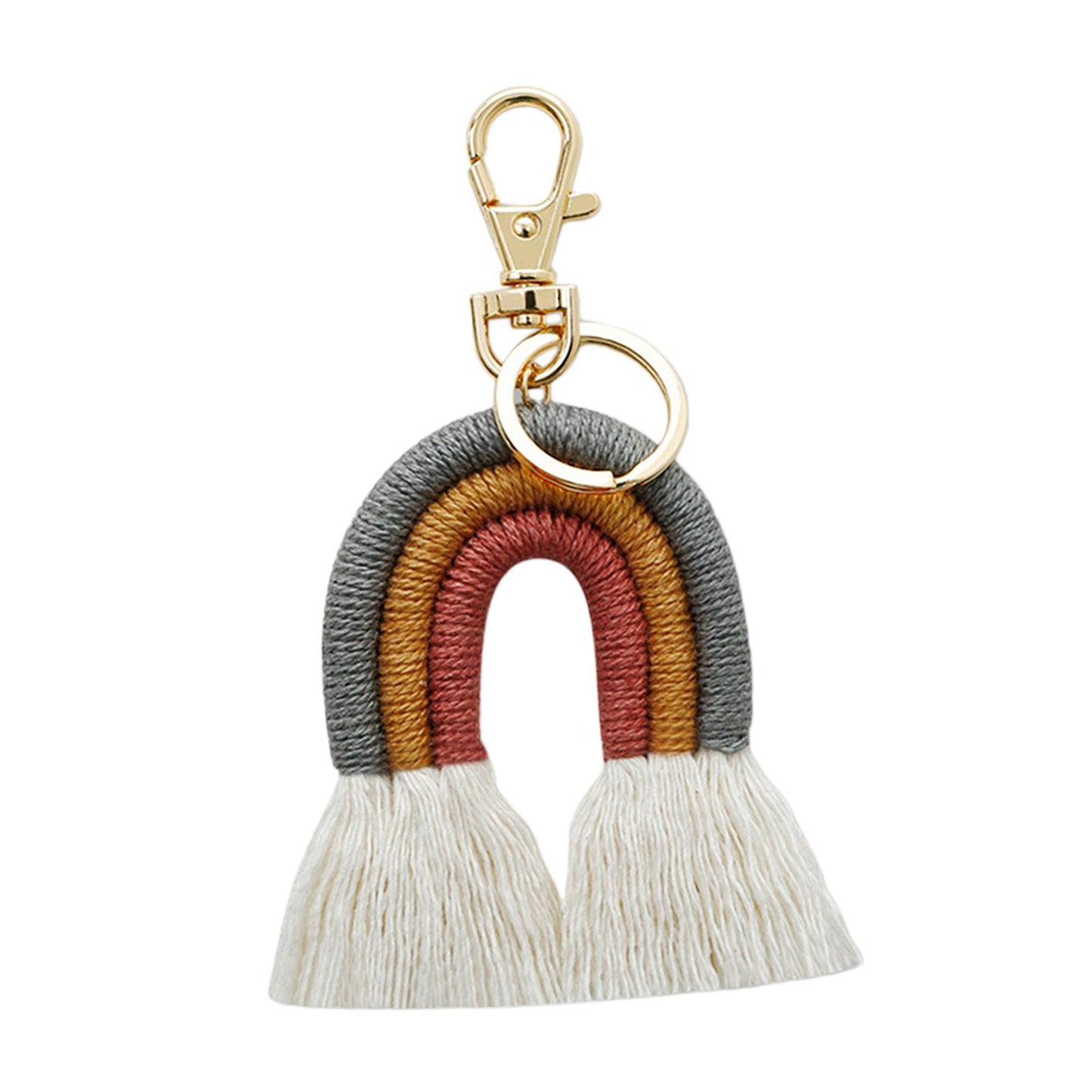 Weaving Rainbow Keychains Tassel Macrame Key Holder Keyring Bag Charm Grey