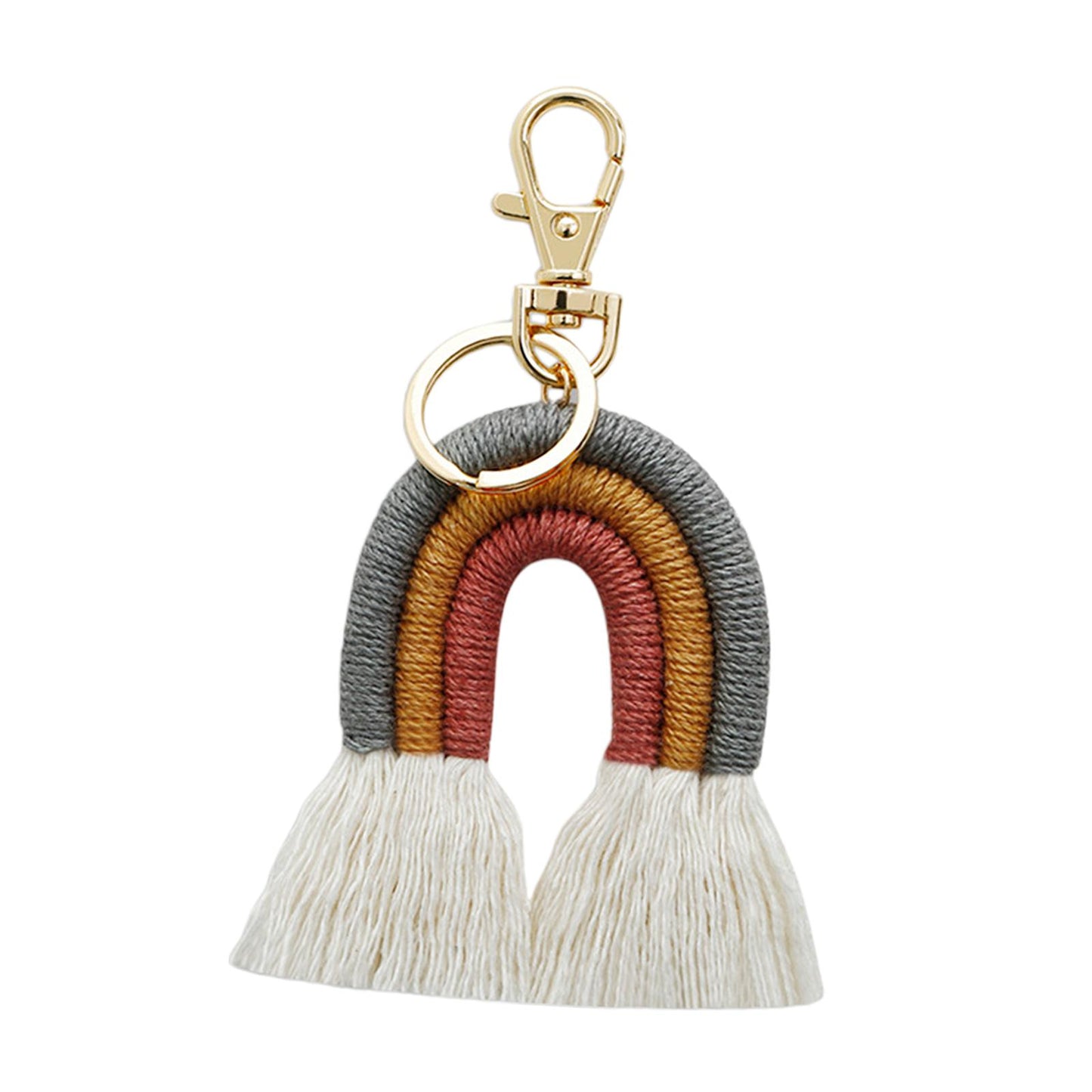 Weaving Rainbow Keychains Tassel Macrame Key Holder Keyring Bag Charm Grey