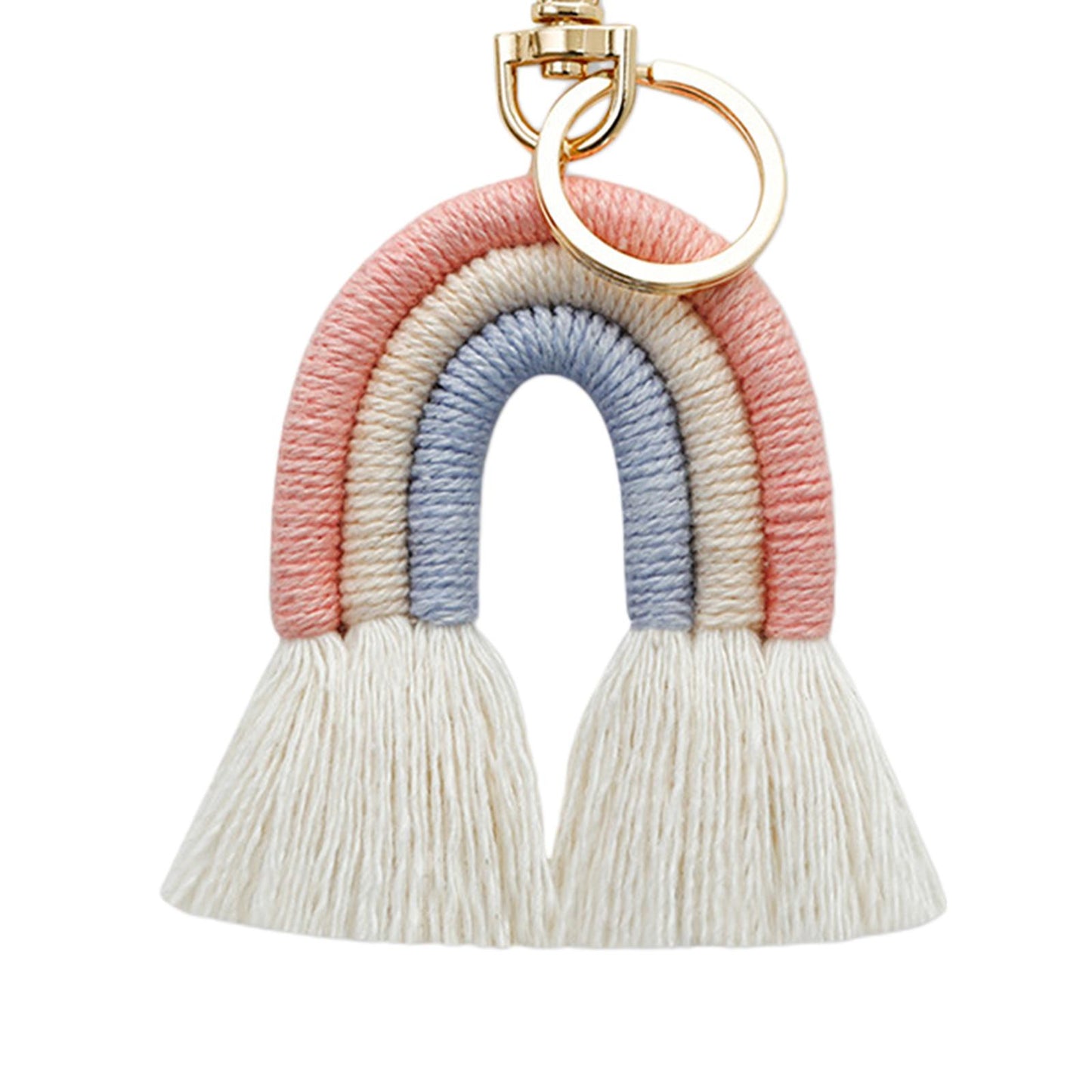 Weaving Rainbow Keychains Tassel Macrame Key Holder Keyring Bag Charm Pink