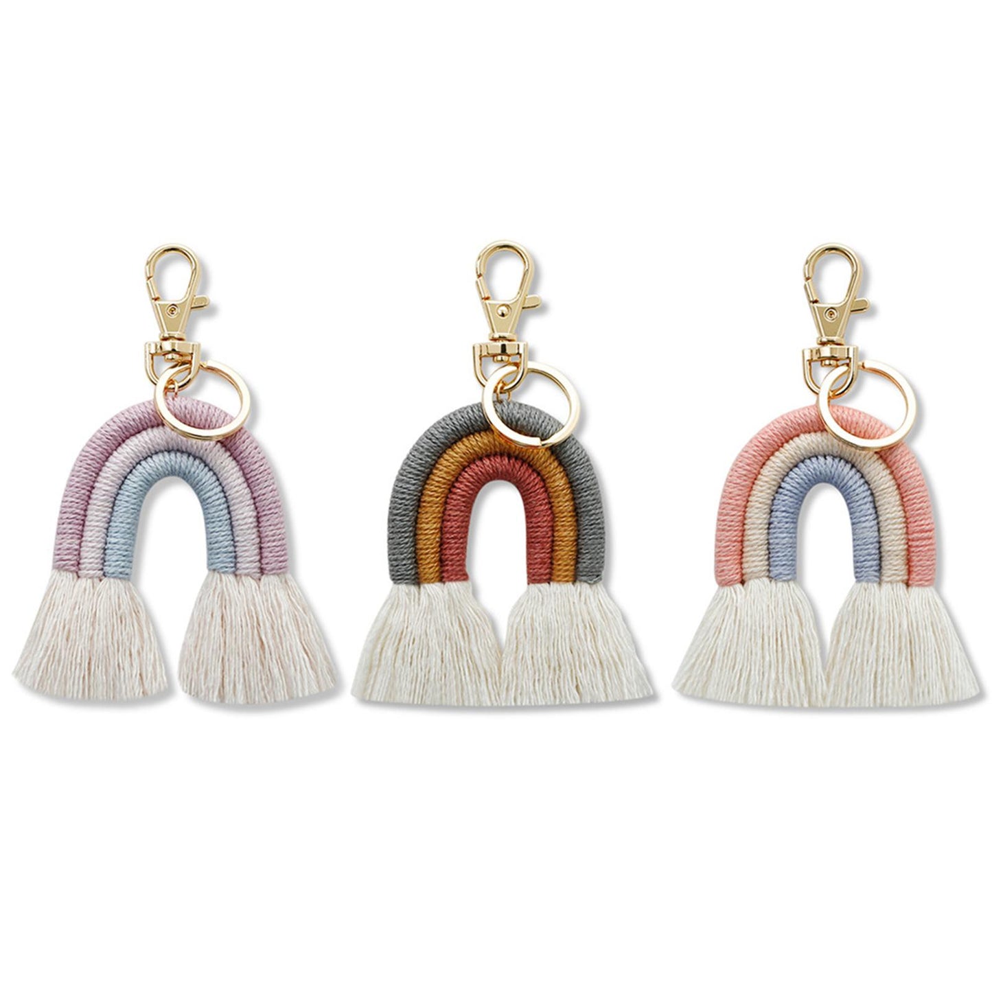 Weaving Rainbow Keychains Tassel Macrame Key Holder Keyring Bag Charm Pink
