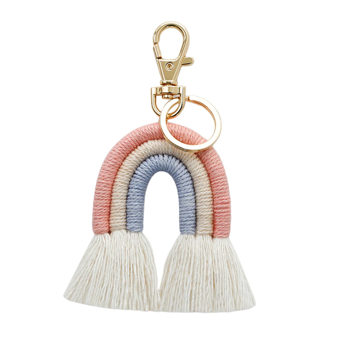 Weaving Rainbow Keychains Tassel Macrame Key Holder Keyring Bag Charm Pink