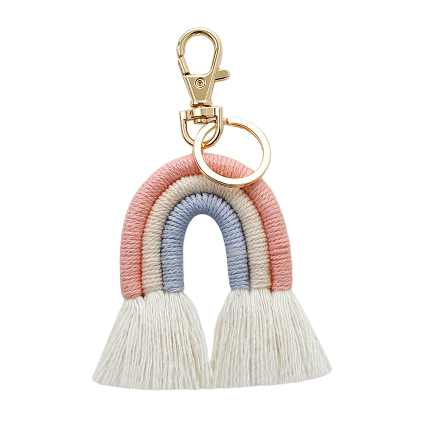 Weaving Rainbow Keychains Tassel Macrame Key Holder Keyring Bag Charm Pink