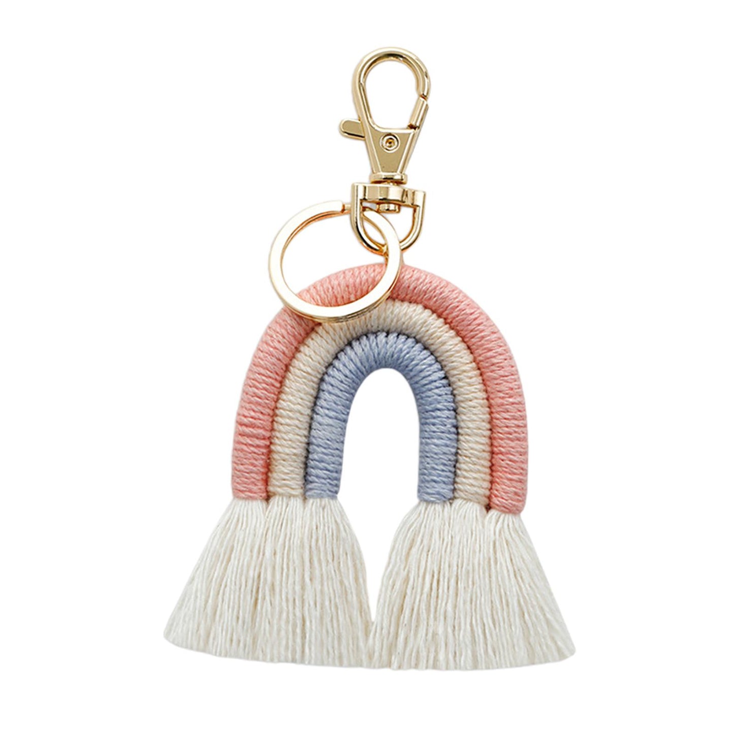Weaving Rainbow Keychains Tassel Macrame Key Holder Keyring Bag Charm Pink