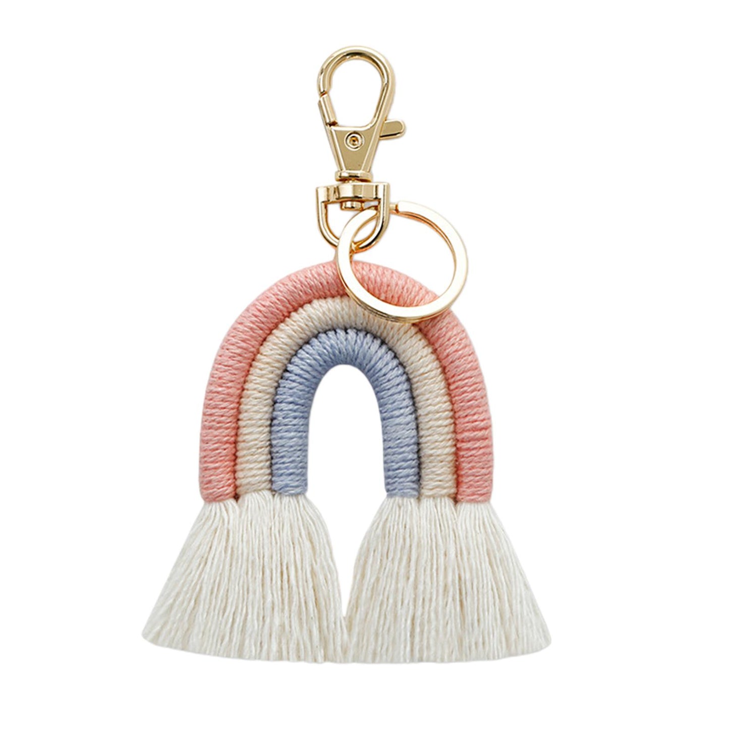 Weaving Rainbow Keychains Tassel Macrame Key Holder Keyring Bag Charm Pink