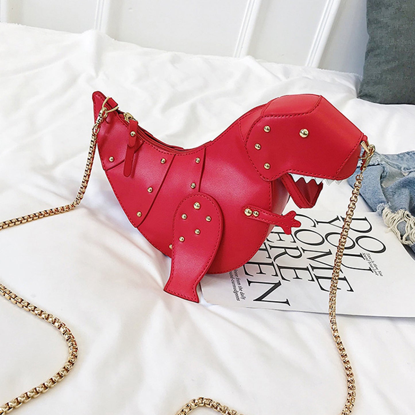 Women Cartoon Shoulder Bag Chic Chain Strap Crossbody Purse Handbag Red