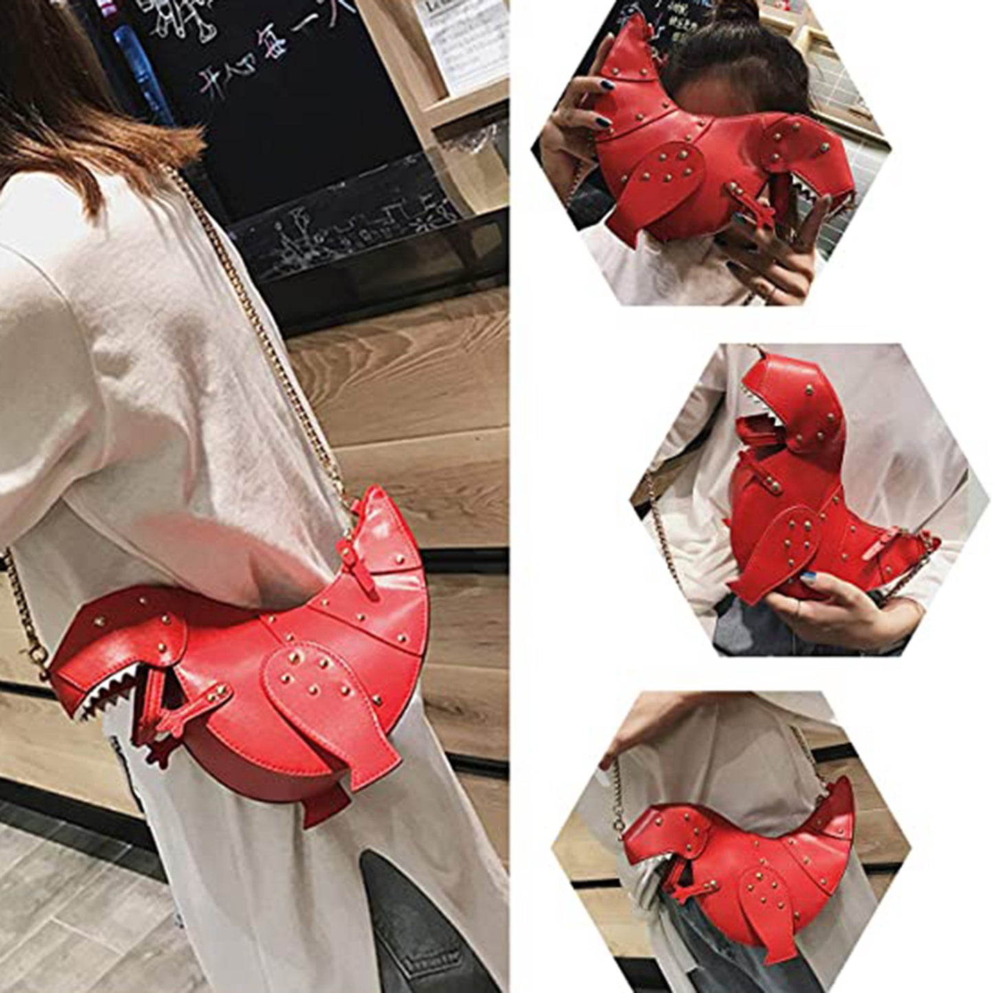 Women Cartoon Shoulder Bag Chic Chain Strap Crossbody Purse Handbag Red