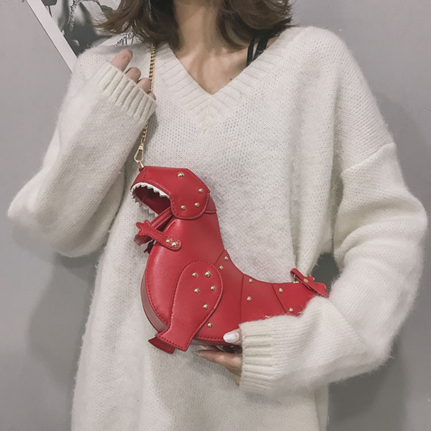 Women Cartoon Shoulder Bag Chic Chain Strap Crossbody Purse Handbag Red