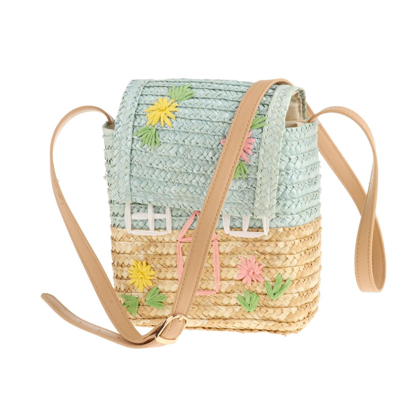 Women Girl Straw Shoulder Bag Summer Tote Holiday Travel Rattan Handbag Blue
