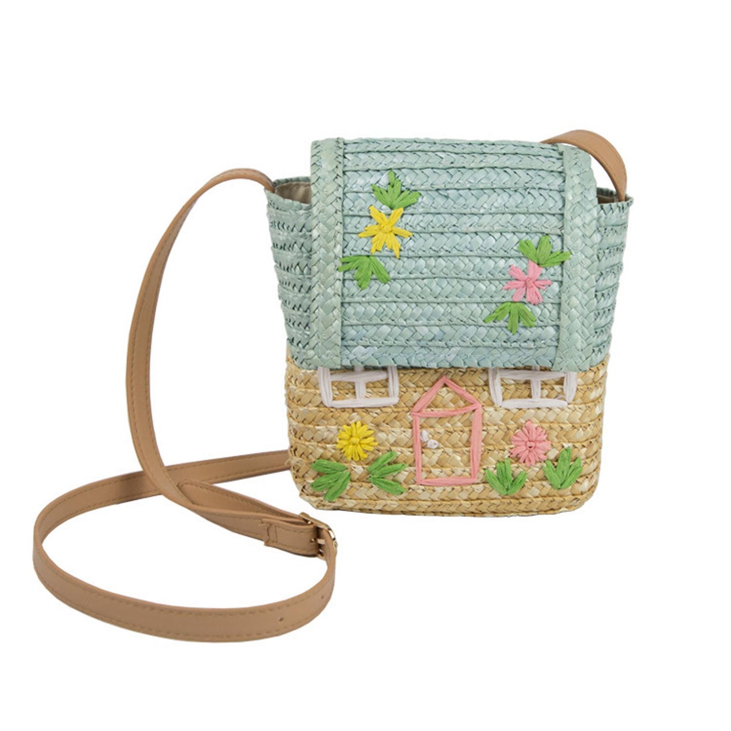 Women Girl Straw Shoulder Bag Summer Tote Holiday Travel Rattan Handbag Blue