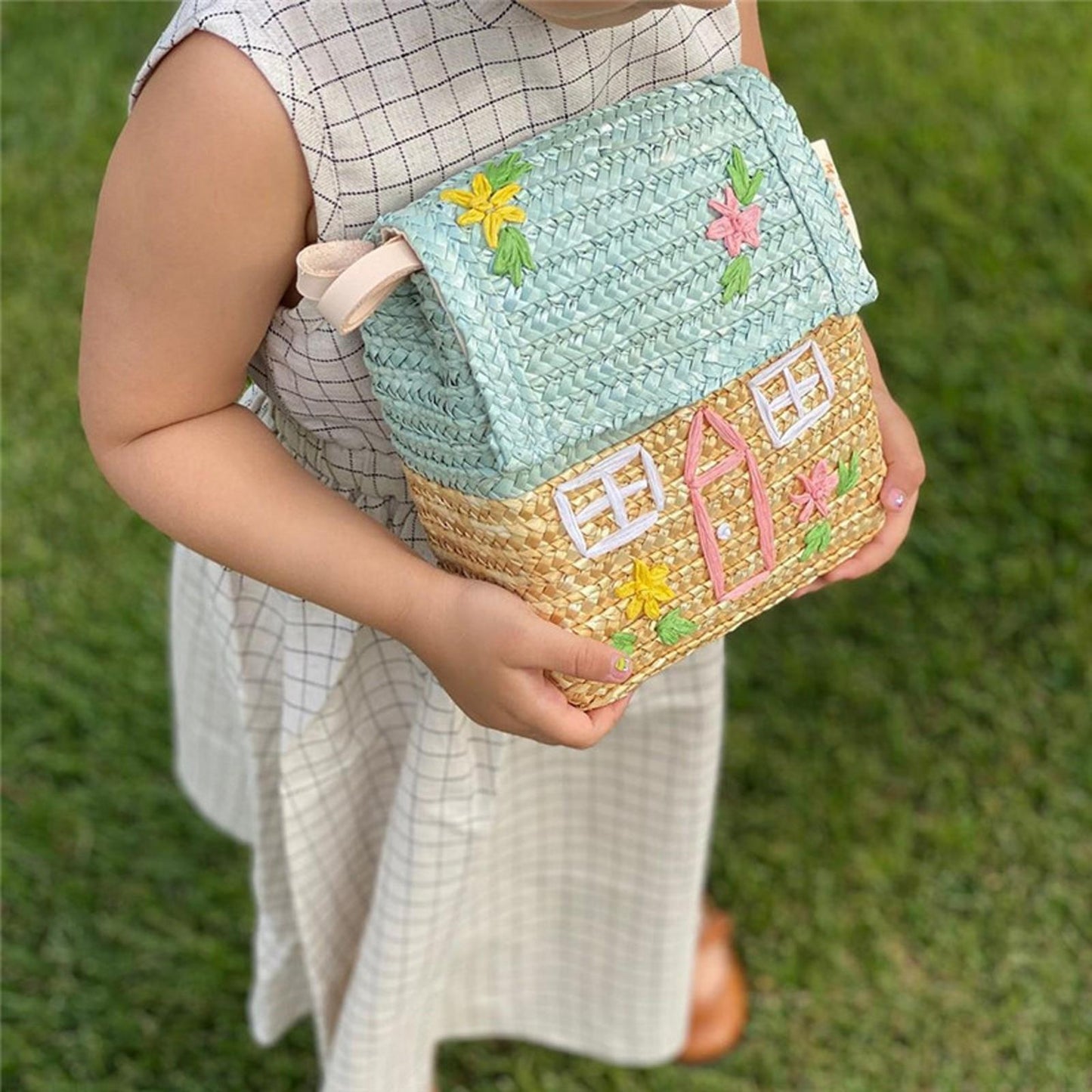 Women Girl Straw Shoulder Bag Summer Tote Holiday Travel Rattan Handbag Blue
