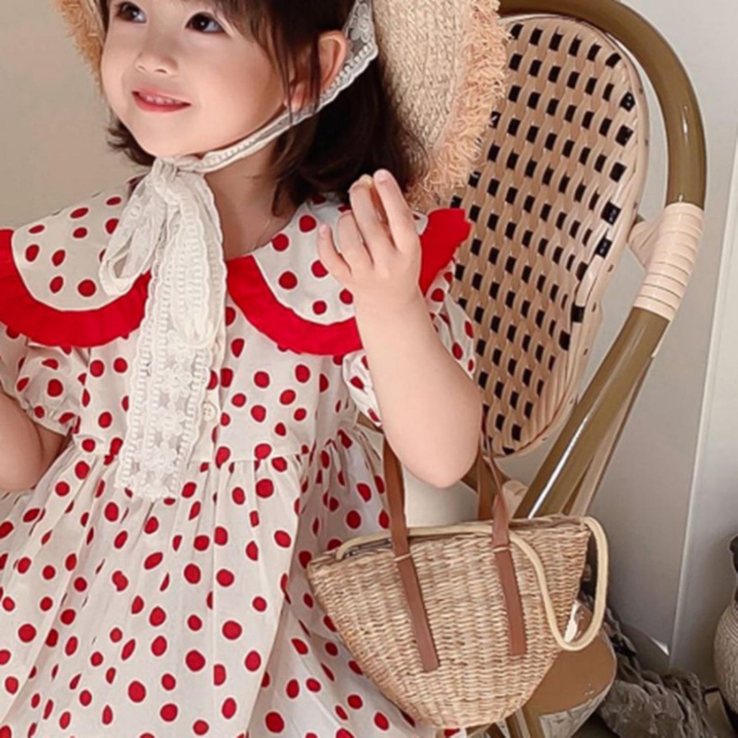 Bamboo Backpack with Lid and Shoulder Strap Handwoven Rattan Basket for Kids