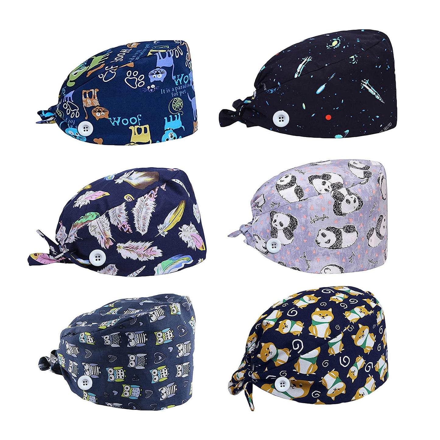 WOMEN SCRUB HAT SWEATBAND CAP BOUFFANT CAPS WITH BUTTONS Star