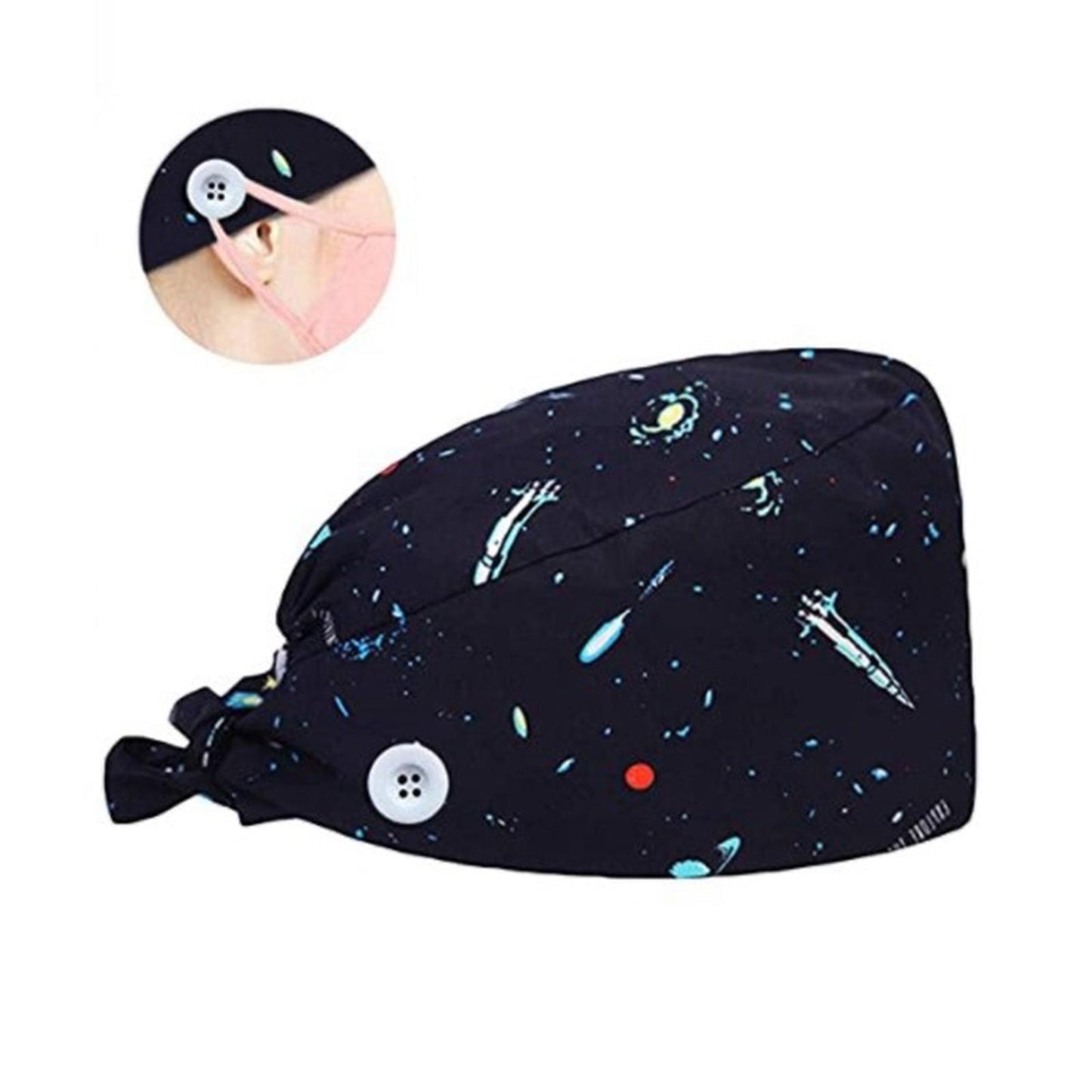 WOMEN SCRUB HAT SWEATBAND CAP BOUFFANT CAPS WITH BUTTONS Star