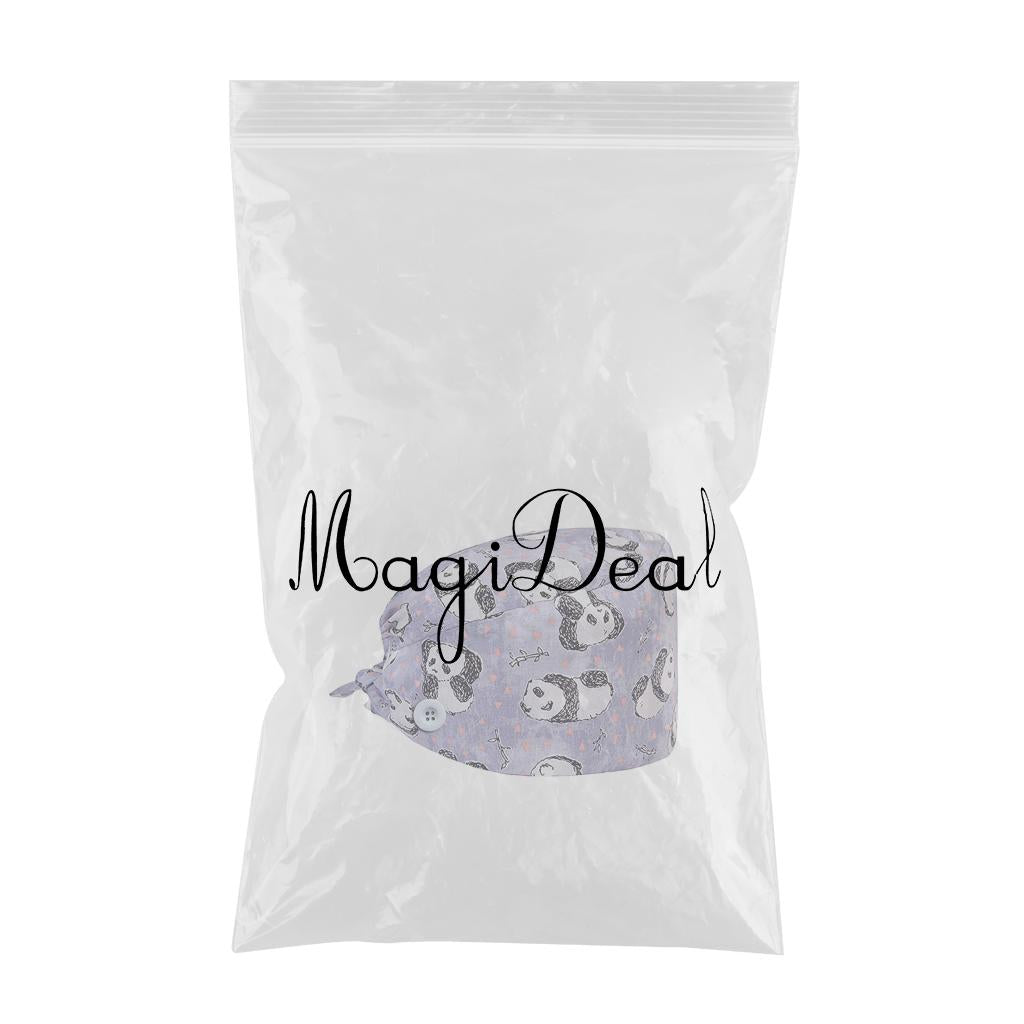 WOMEN SCRUB HAT SWEATBAND CAP BOUFFANT CAPS WITH BUTTONS Panda