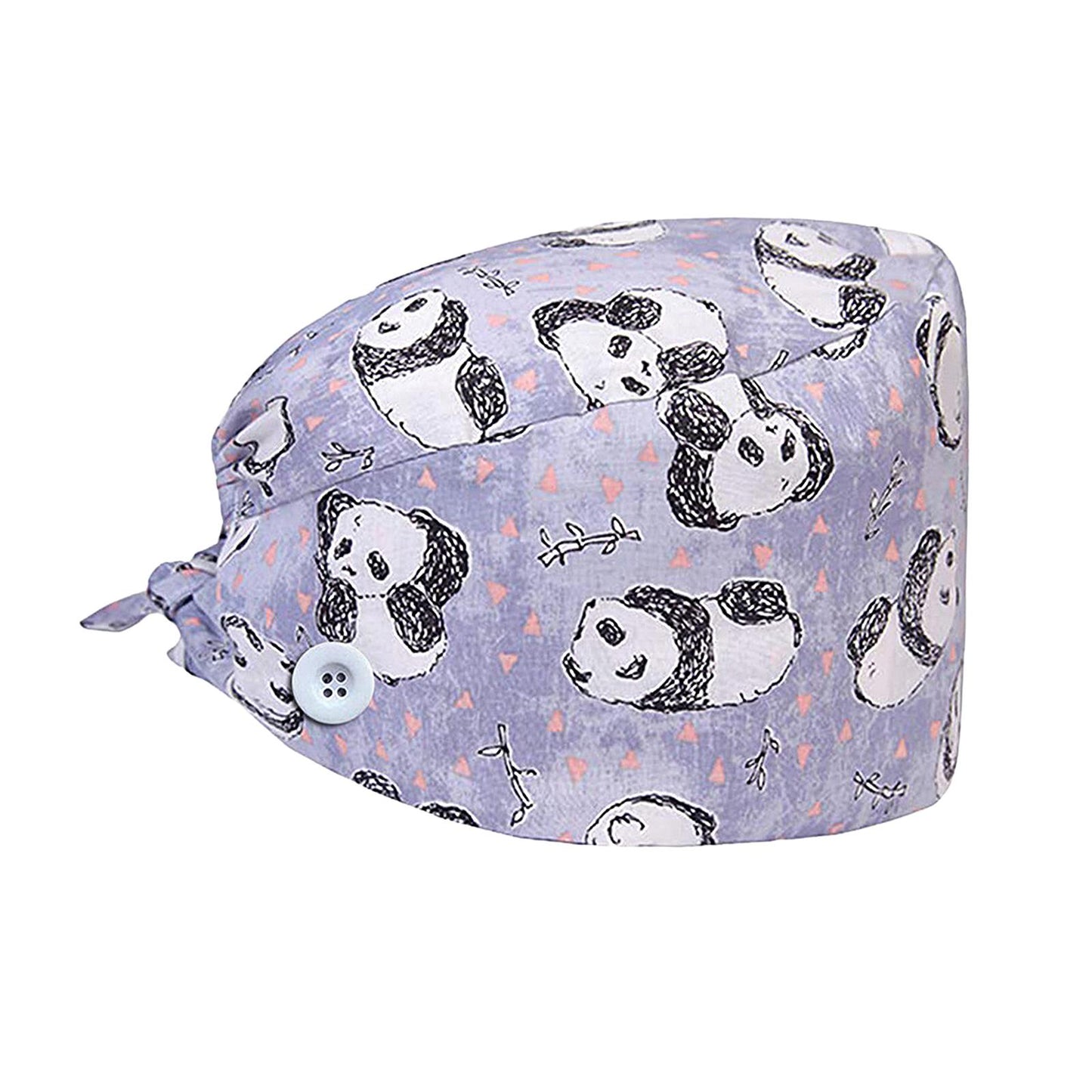 WOMEN SCRUB HAT SWEATBAND CAP BOUFFANT CAPS WITH BUTTONS Panda