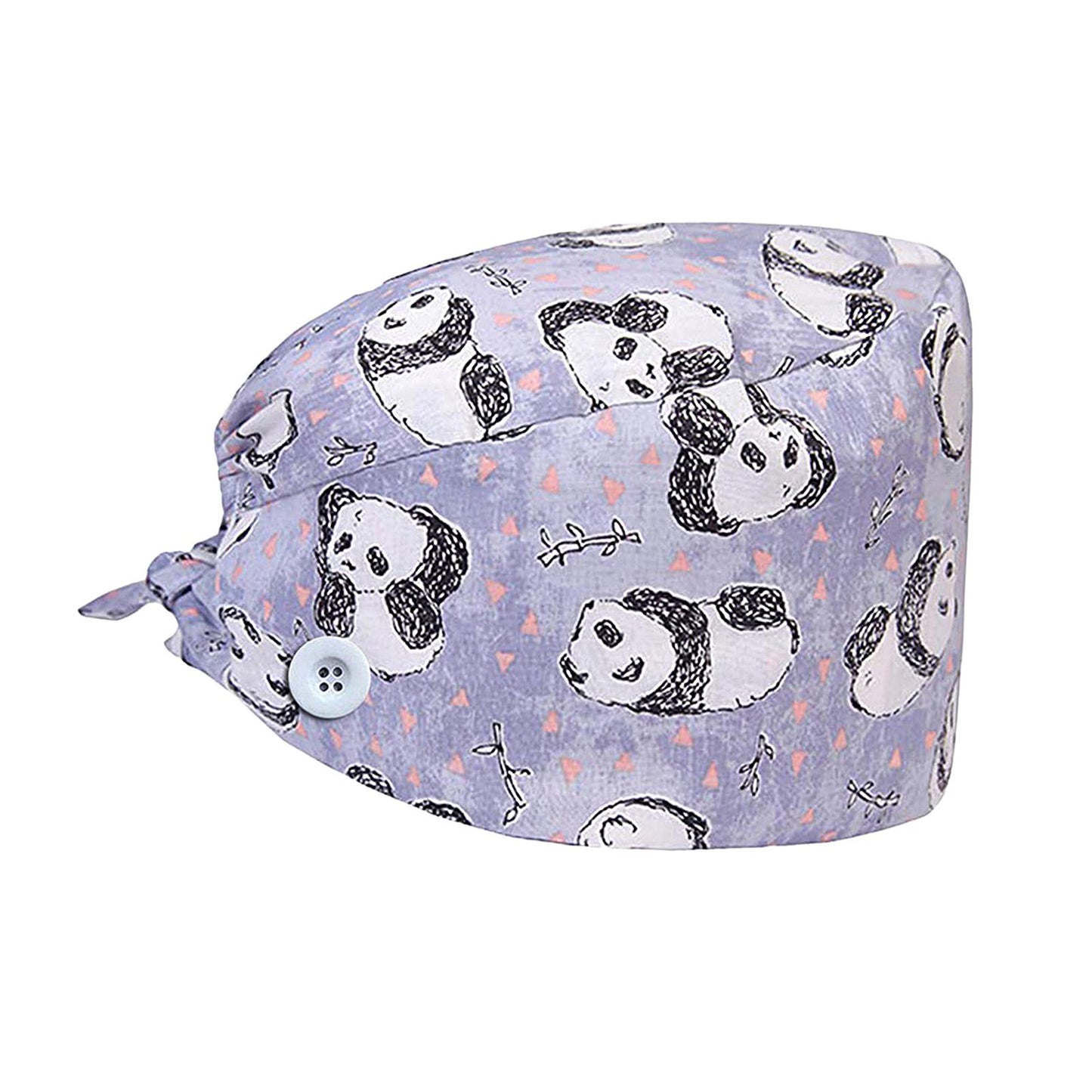 WOMEN SCRUB HAT SWEATBAND CAP BOUFFANT CAPS WITH BUTTONS Panda