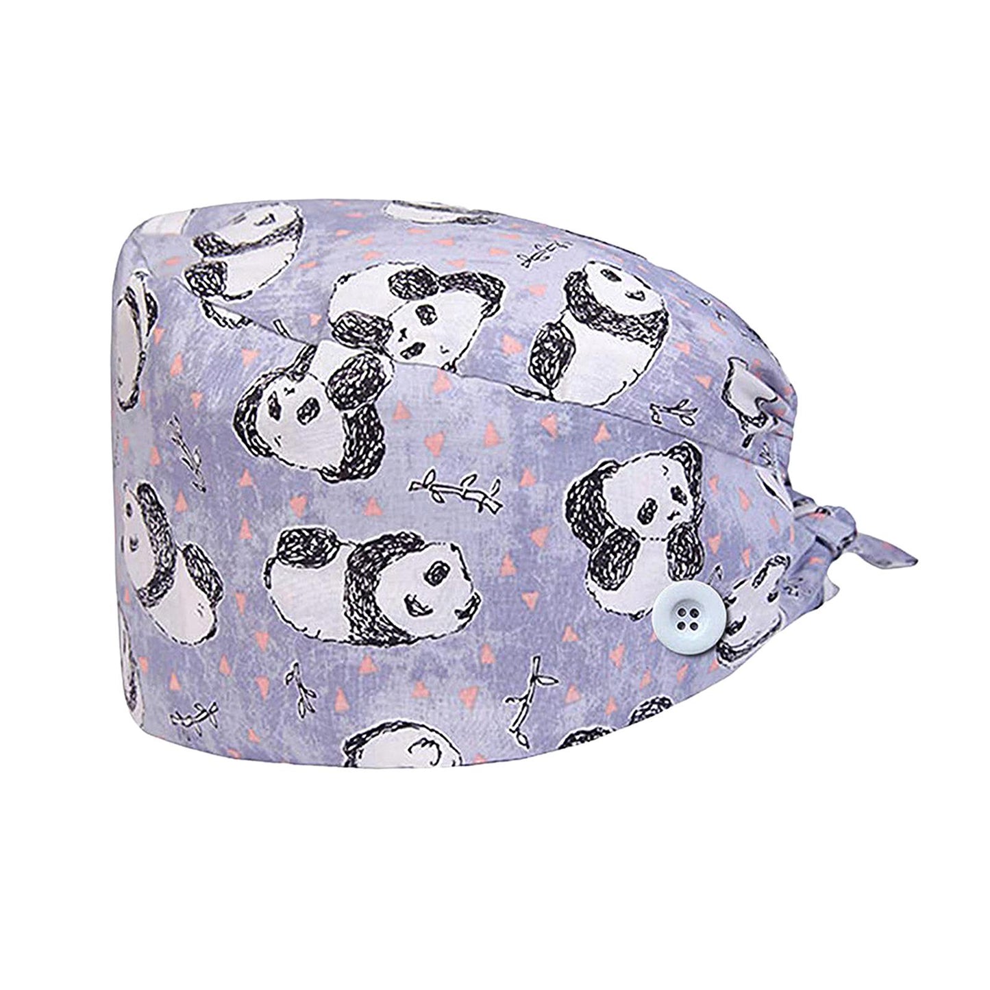 WOMEN SCRUB HAT SWEATBAND CAP BOUFFANT CAPS WITH BUTTONS Panda